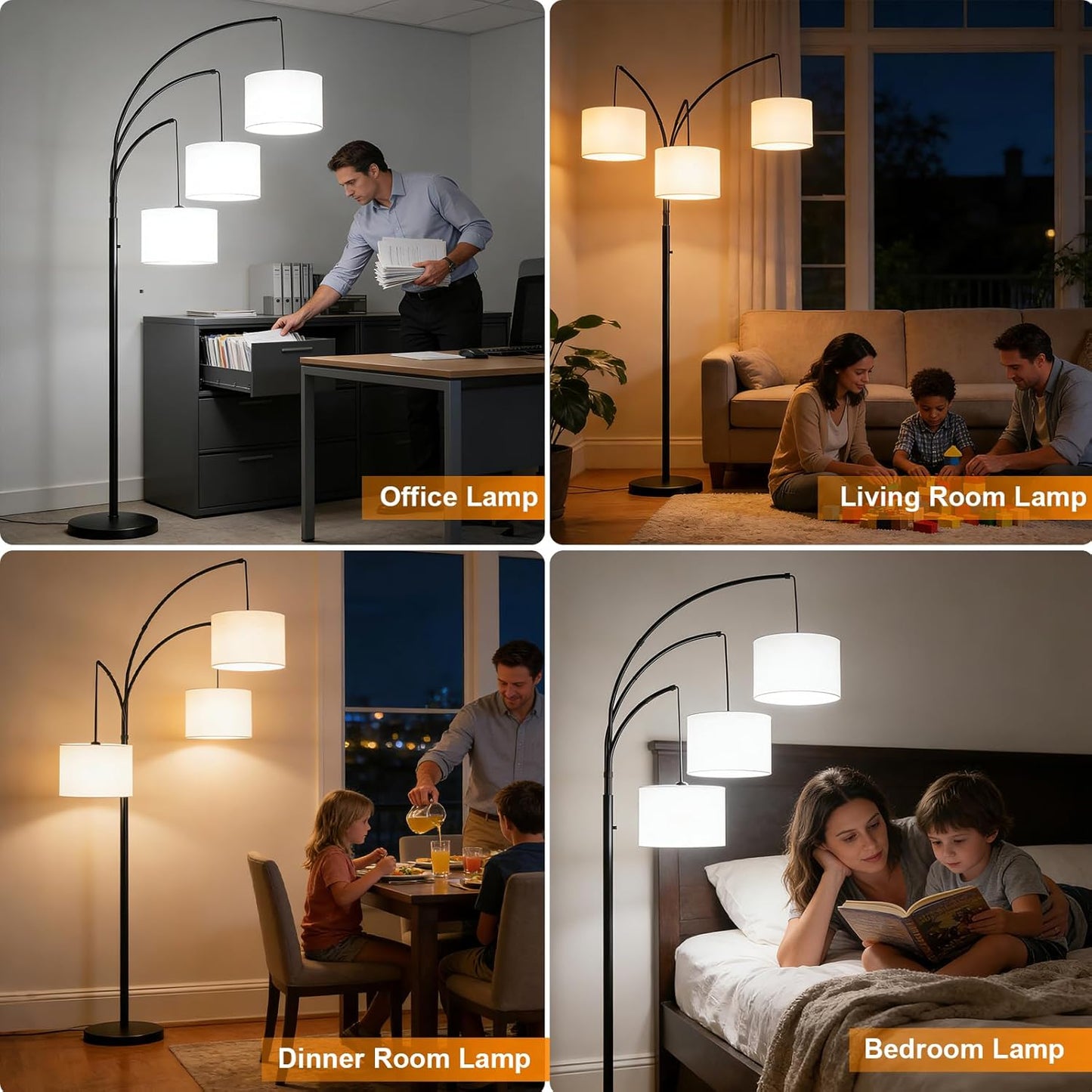 80 Inch Arc Floor Lamp for Bedroom, 3-Light Dimmable Standing Lamp for Living Room, 2400LM Super Bright Tree Lamp with Remote Control, Tall Floor Lamp for Office with Adjustable Arms & Weighted Base