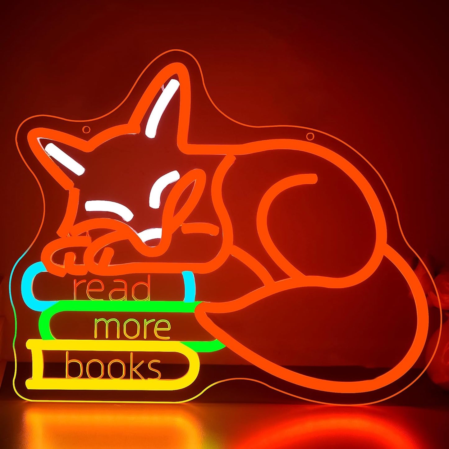Read More Books Neon Sign for Wall Decor Read Book Neon Light for Classroom Reading Room Dimmable Reading Fox LED Sign for library Study Room Bedroom Party Birthday Gifts Size 14.3 * 11.7 In(TWP347)
