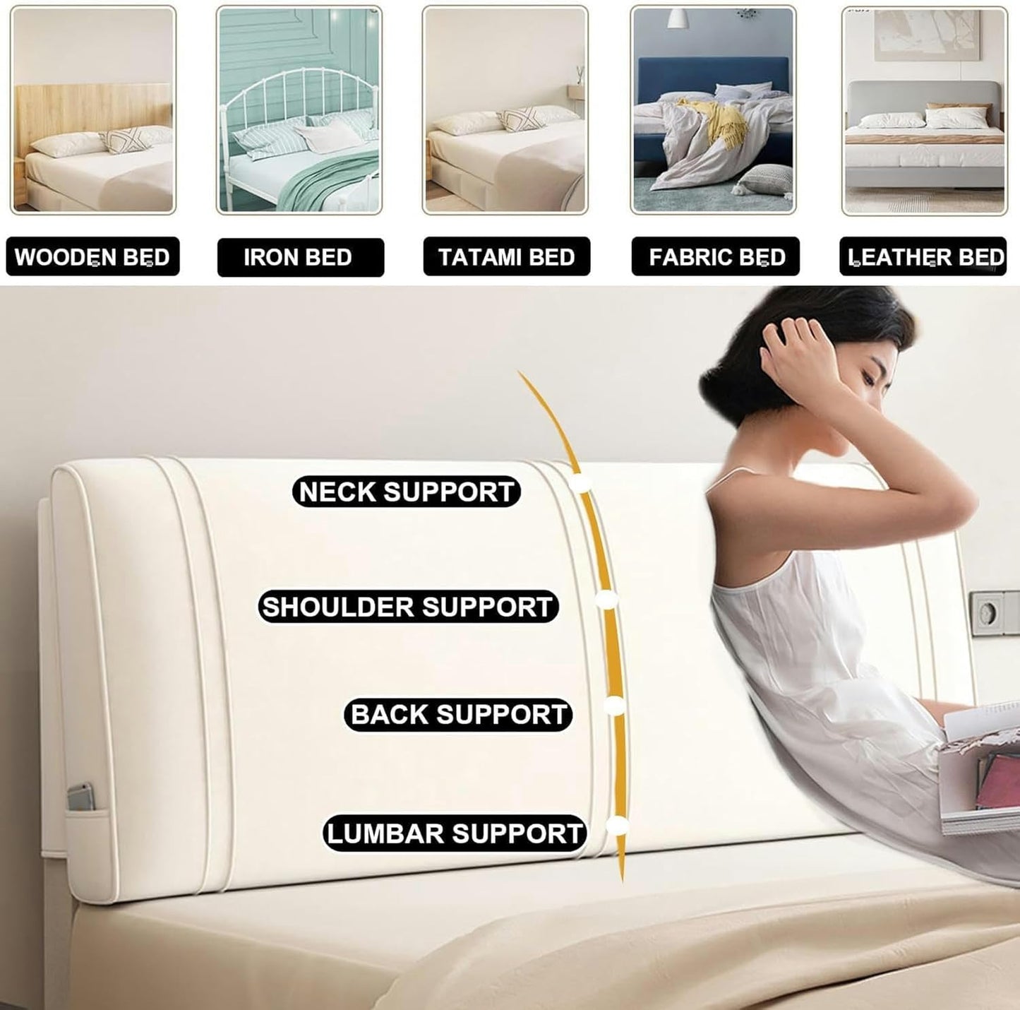 AMNOOL Upholstered Wall Mounted Headboard Cushion Support Pillowboard Headboard Bed Rest Pillow Neck Lumbar Backrest Removable Cover for Bedroom Tatami Dorm