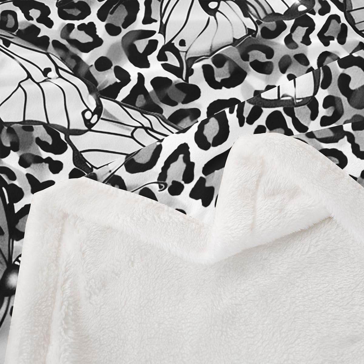 Feelyou Black Leopard Printed Sherpa Throw Blanket for Couch Butterfly Super Soft Cozy Fleece Animals Blanket for Winter, Plush Throw Baby 30"x40" All Season