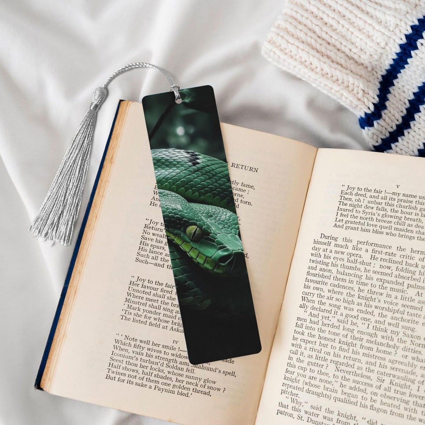Snake on Branch Bookmarks Gifts for Women Men, Wooden Bookmarks for Book Lovers, Vintage Book Marks Ornaments with Tassel, Unique Personalized Reading Page Markers Gray