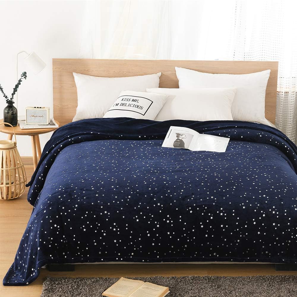 NANPIPER Throw Blanket, Ultra Soft Thick Microplush Bed Blanket, All Season Premium Fluffy Microfiber Fleece Throw for Sofa Couch (Throw Size 90"x90", Navy Blue)