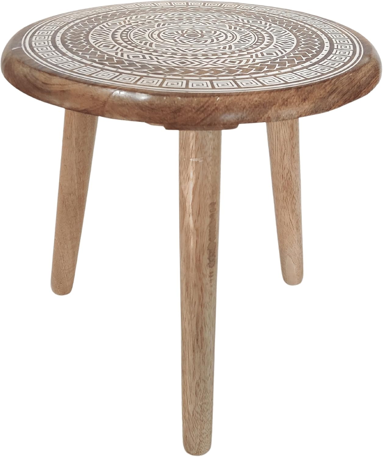 VANIYA CRAFTS® Wooden Engraved Fold-able Side Table/End Table/Plant Stand/Stool for Living Room Bedroom Restaurant Kids Play Furniture Table Round Shape (Natural White 2)