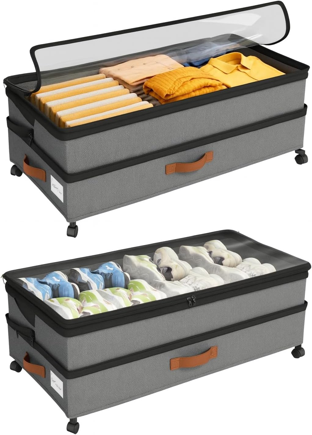 Expandable Under Bed Storage with Wheels 2 Pack – Large Under Bed and Closet Storage - Expandable Storage Bins with Lid & Dividers, Low Profile Storage Solution for Clothes, Shoes Great for Dorm Rooms