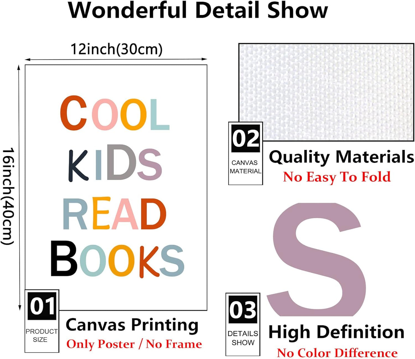 BACJUOPLDArt Cool Kids Read Books Poster, 12"x16" Frameless Art Print, Reading Room Decor, Motivational Wall Art for Classroom, Kids Room