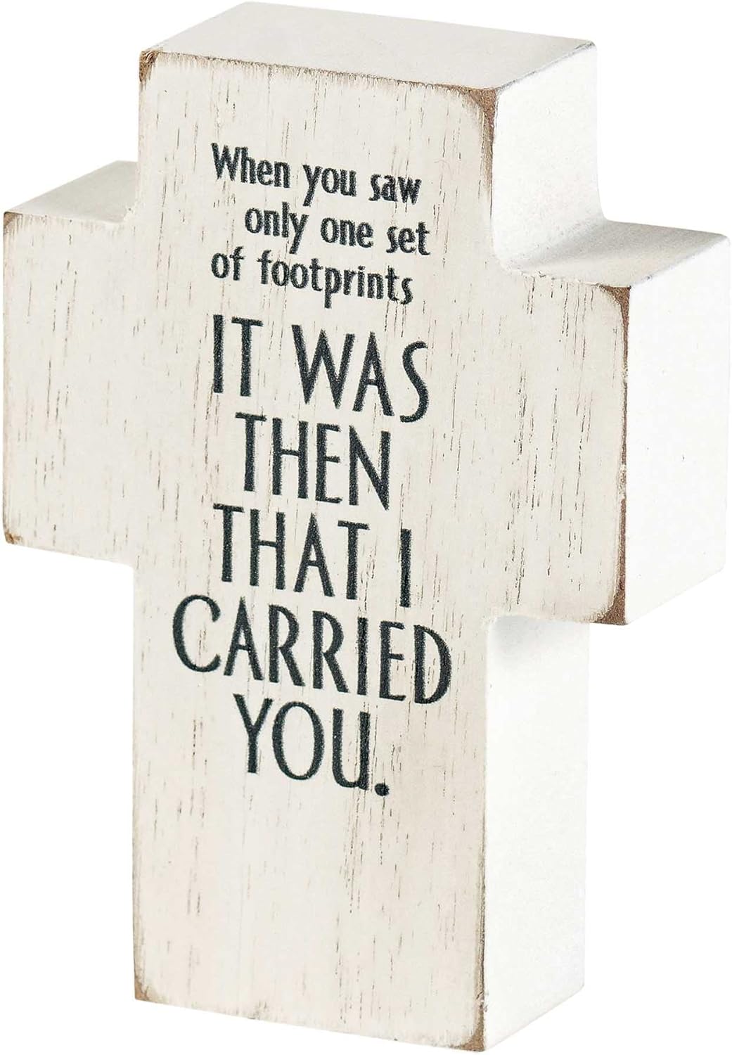 Dicksons Footprints Classic White 2.75 x 4 Inch Wood Distressed Table Top Cross