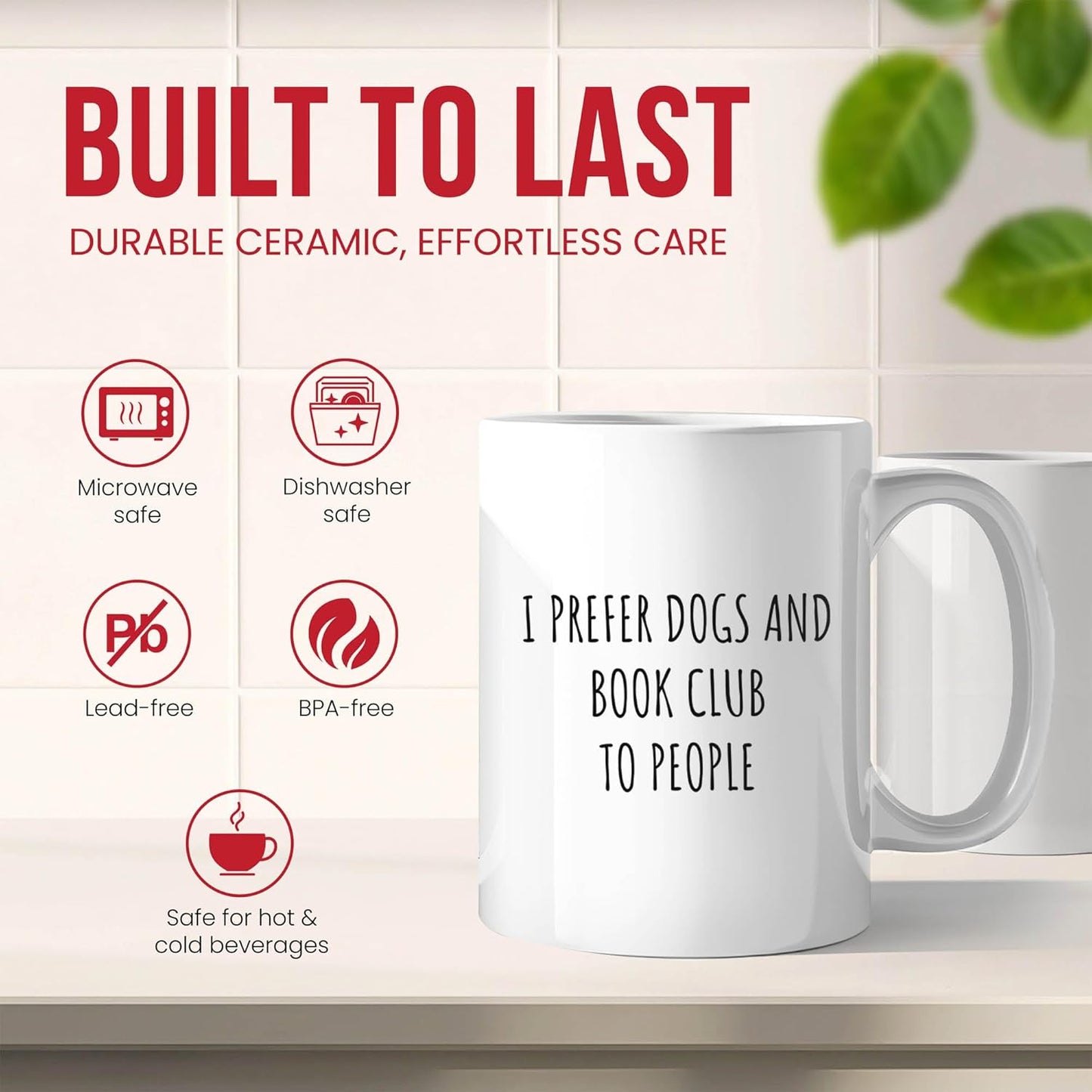I Prefer Dogs And Book Club Mug - Reader Coffee Cup - Literary Enthusiast Funny Gift From - Bookworm Tea Mugs - Owner Cups - 11 Oz Ceramic Gifts For Lovers, Birthday, Him, Her, Christmas, Reading