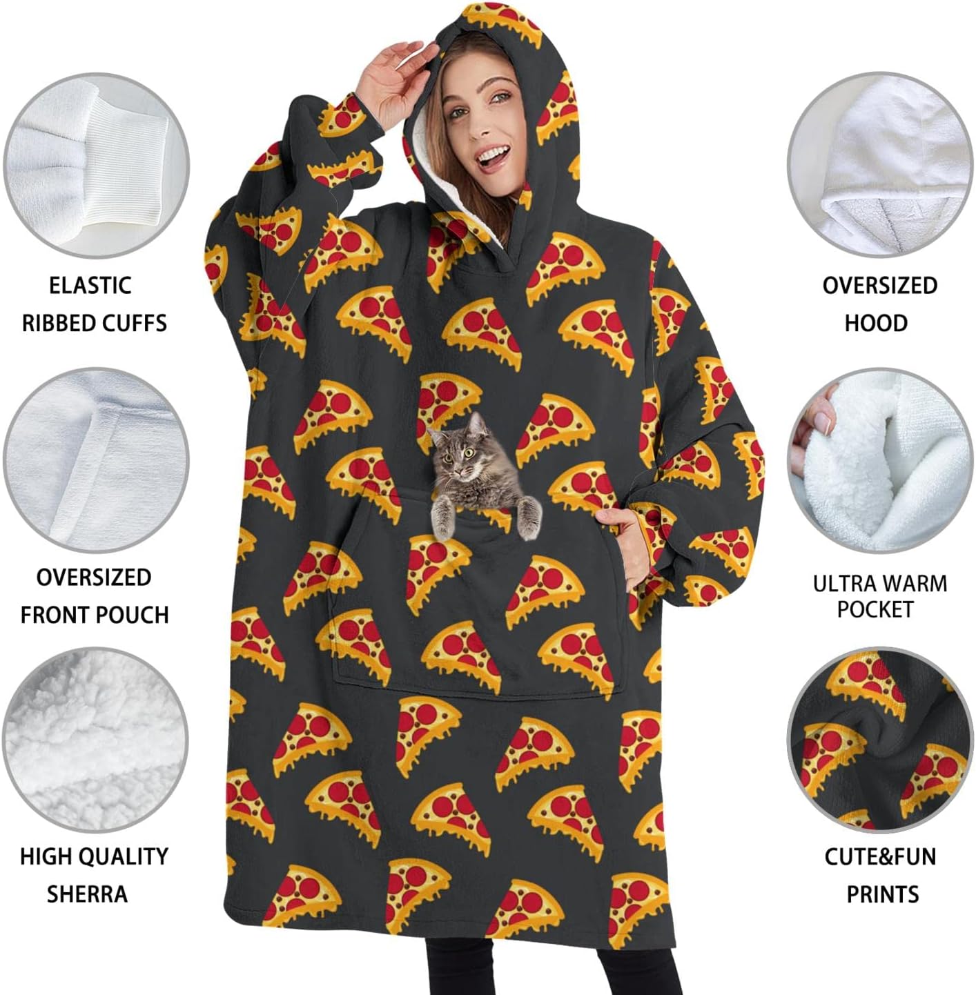 Wearable Oversized Blanket,Sherpa Blanket Hoodie with Super Pockets,Super Warm Fuzzy Pullover for Women & Men