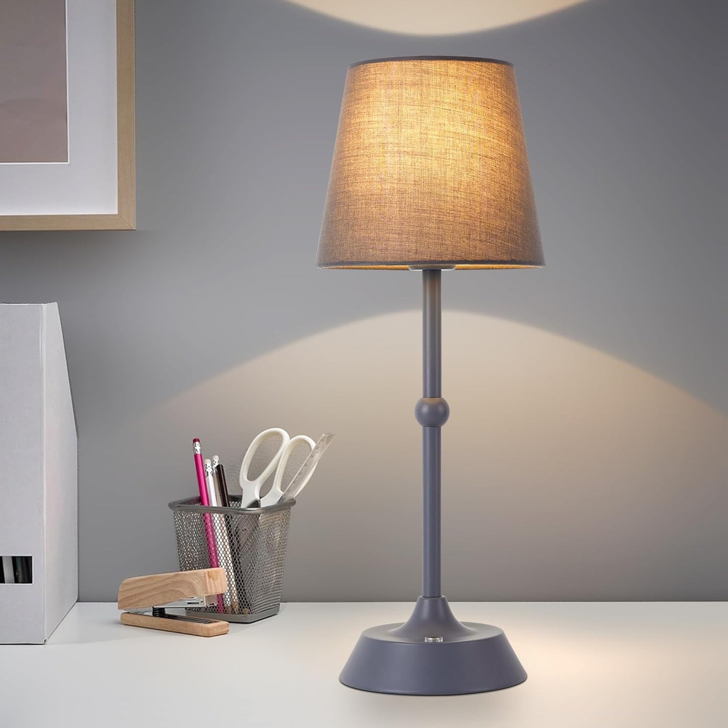 LED Cordless Grey Table Lamp Portable Dimmable Desk Lamp 6000mA Battery Powered Touch Control Table Lamp Dining Room,Bedroom,Bar,Camping,Balcony.