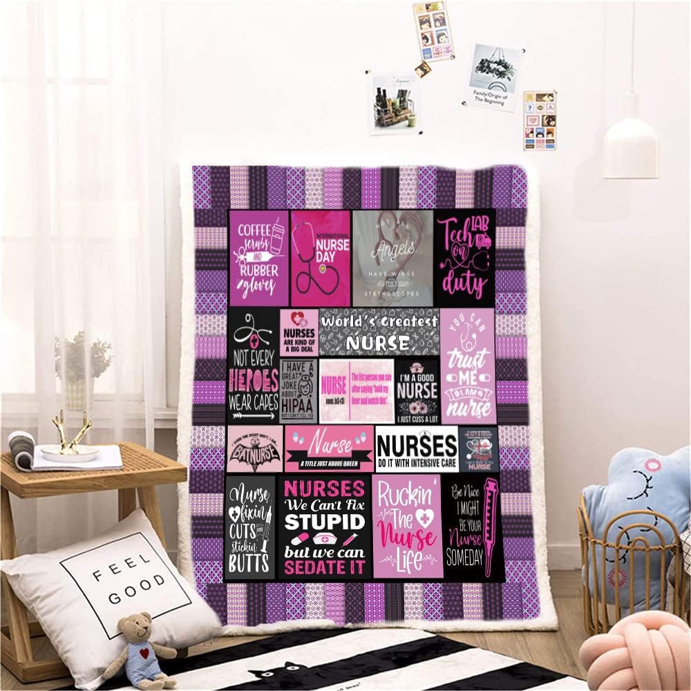 Nurse Week Throw Blanket - Soft Fluffy Sherpa Warm Blanket for Bed, Office and Couch - Gift for Women, School Nurses