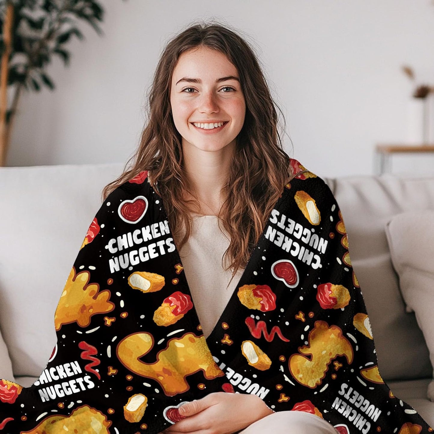 Chicken Nuggets Blanket, Funny Food Blanket for Friend Adults, Cozy Chicken Nugget Themed Gift, for Girls, and Food Lovers, Soft Flannel Blanket for Holiday 50x60in