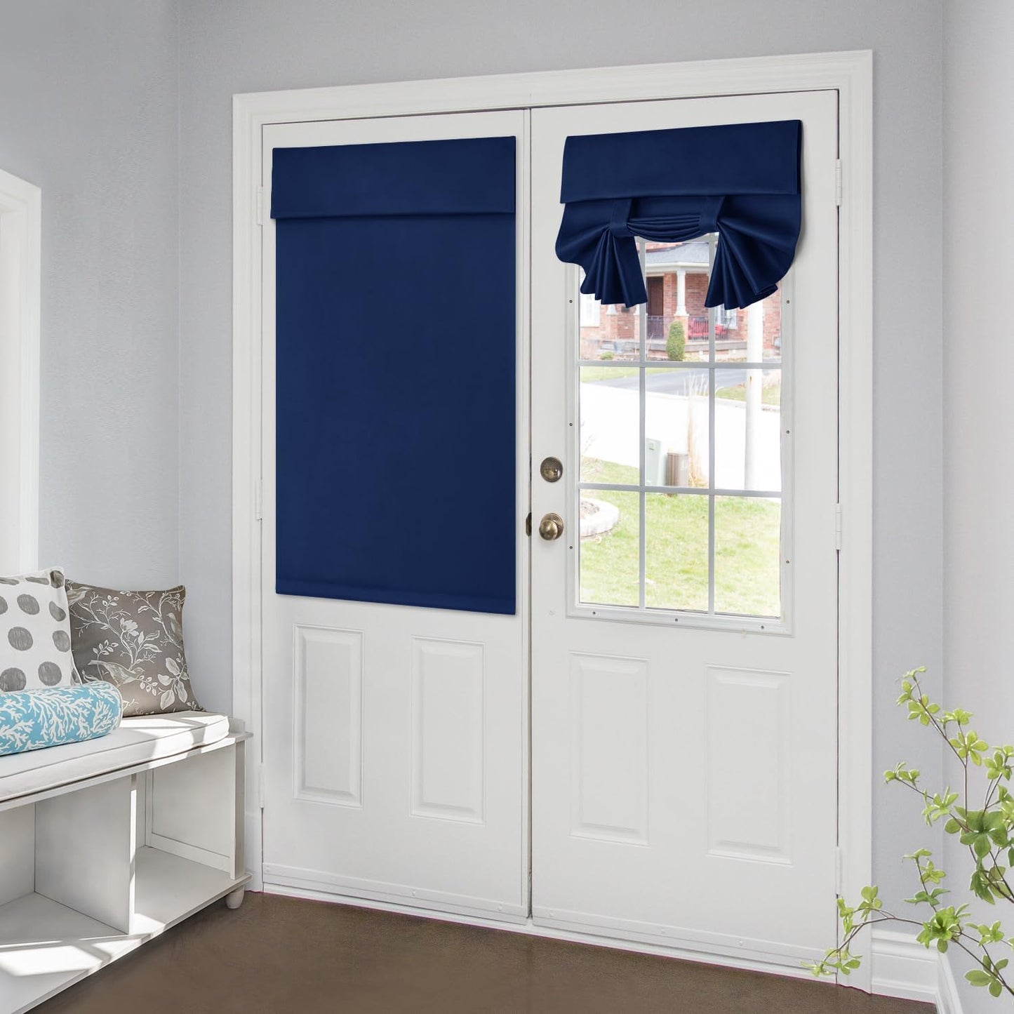 HOMEIDEAS 100% Blackout French Door Curtains, Privacy Door Curtains for Window, 26 X 40 Inch Room Darkening Blinds, Thermal Insulated Window Shades for Bedroom, 1 Panel, Navy Blue