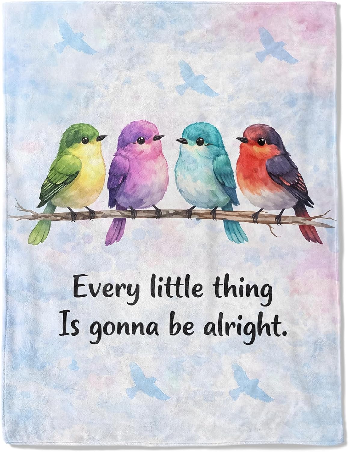 Colorful Bird Fleece Throw Blanket 50x60 Inch,Positive Songbird and Branch Decorative Throws,Soft Lightweight Blankets for Bedroom Sofa Reading Corner,Cozy Gifts for Women Teens Kids