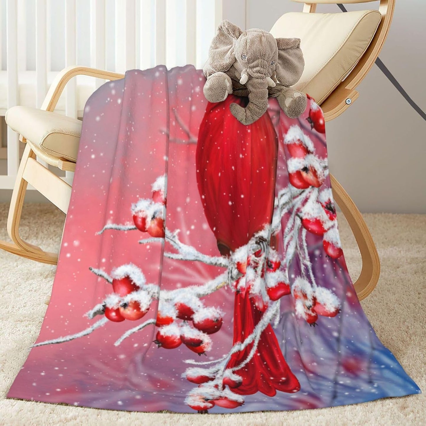 Red Cardinal Bird Snowy Background Baby Blanket Ultra Soft Throw Blanket All Season Warm Light Weight Cozy Plush Blankets for Home Bedroom Sofa Chair Travel, 40"X30"