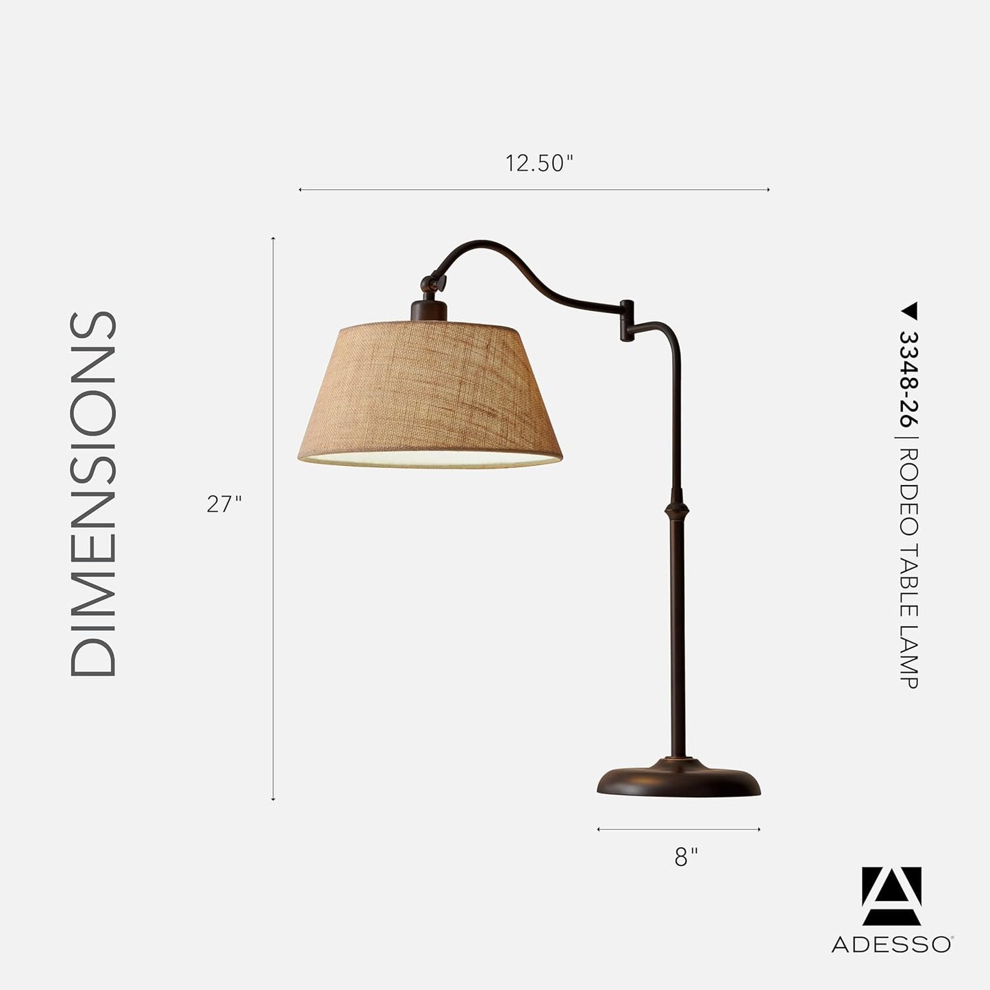 Adesso Antique Bronze Table Lamp with Burlap Shade - 180 Degree Adjustable Arm, Versatile Bedside Table, Living Room, or Desk Lamp, 27” Tall