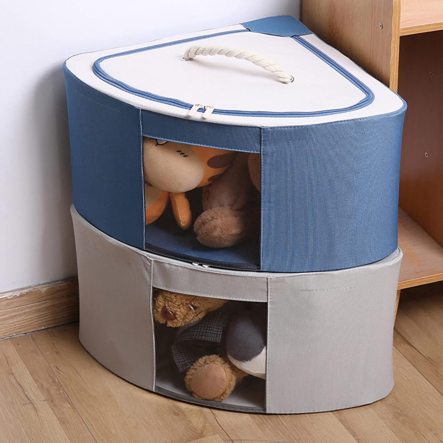 Foldable Storage Bins Cubes Boxes with Lid, Triangle Corner Collapsible Fabric Storage Box Navy