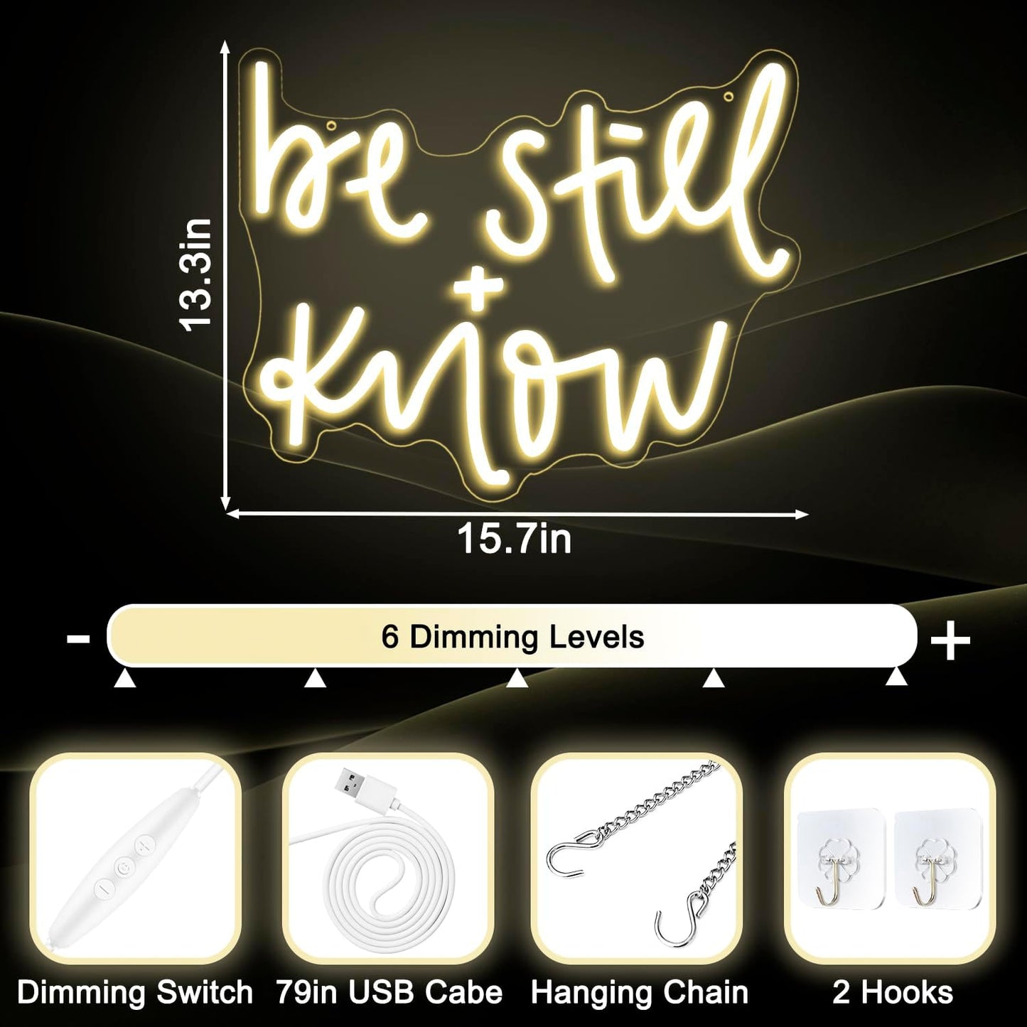 Be still and Know Neon Sign Dimmable Neon Signs for Wall Decor Inspirational LED USB Light Up Sign for Christian Home Decor Jesus Wall Art Bedroom Living Room Be Still And Know That I Am God Gifts