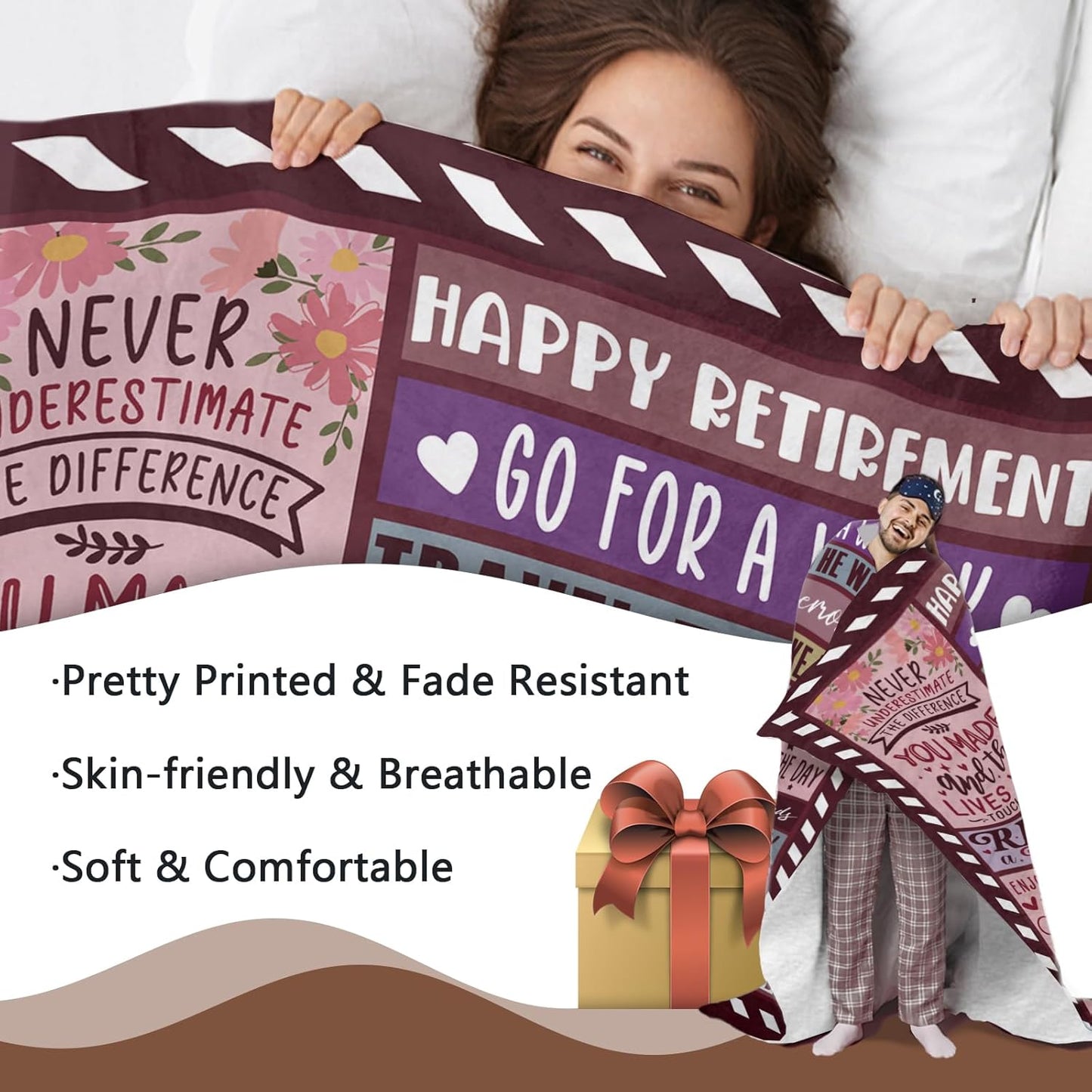 Retirement Gift for Woman Men Flannel Throw Blanket, Retired Gifts Ideas for Coworkers Friends, Goodbye Farewell Present for Mom Teacher Nurse, Happy Retirement Party Decor Blanket 50'' x 60''