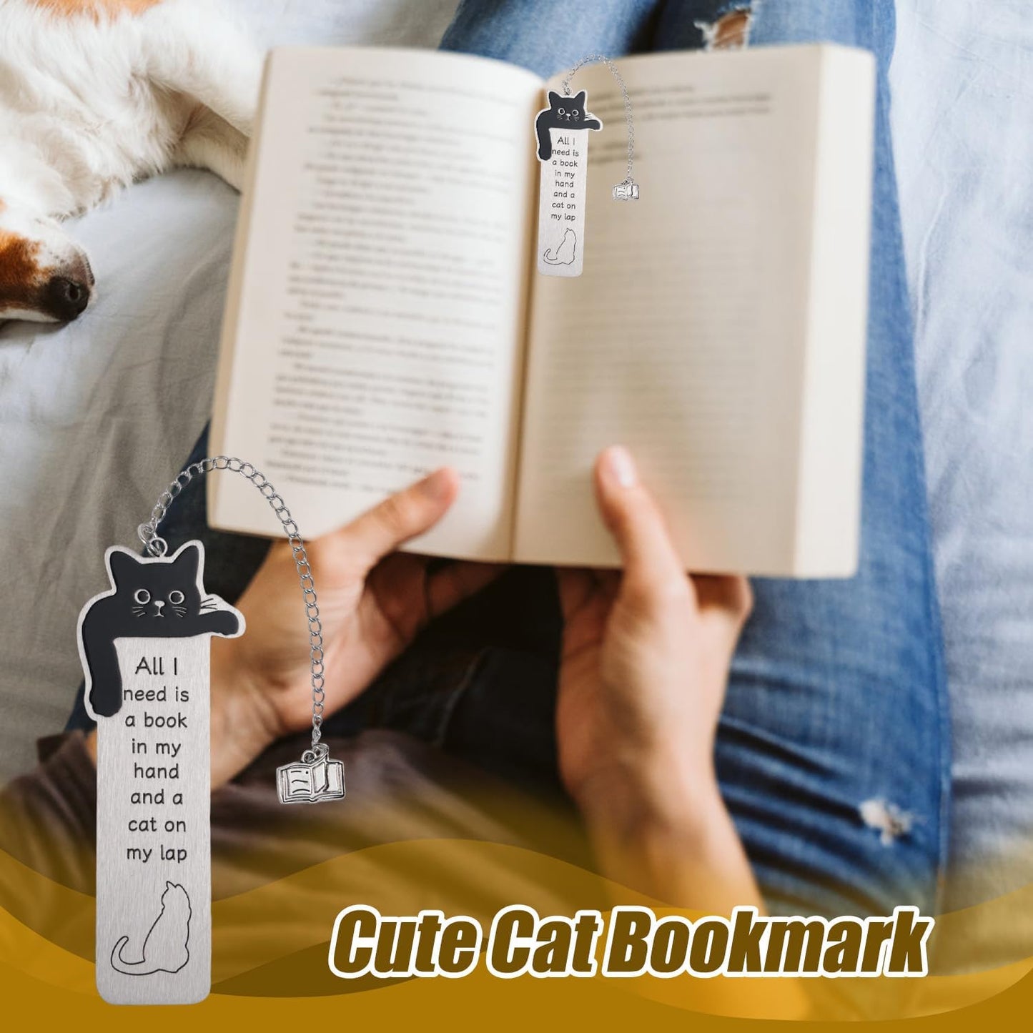 Cat Bookmark, Zinc Alloy Pet Book Marker for Women Cute Animals Page Holder with Book Pendant Black Kitten Bookmark Gifts Funny Reading Accessories for Cat Lovers Avid Readers Women Men