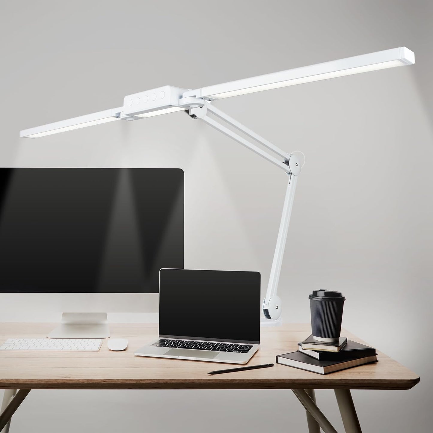 Neatfi LED Desk Lamp | 3,000 Lumens | Dimmable 30W Desk Light | 360 SMD LEDs | CRI 95 | Adjustable Color Temperature | Task Lamp for Home, Office, or Workbench (CCT, White, 41 Inches)