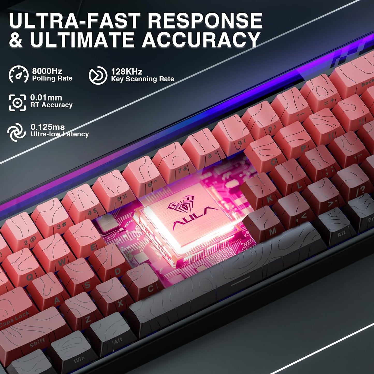 AULA Hero 68 HE 60% Gaming Keyboard Wired, Hall Effect Magnetic Switch Keyboard with 8K Hz Polling Rate, Side Printed PBT Keycaps, RGB Light Box, Customizable Web Software for PC/Mac Gamers