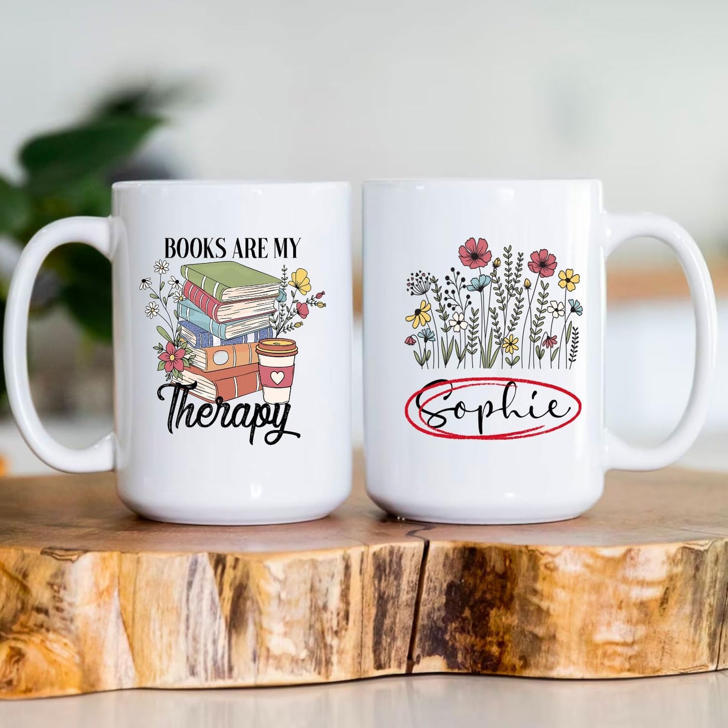 15 oz Custom Name Books Are My Therapy Mug Ceramic Book Reading Lover Gift Idea