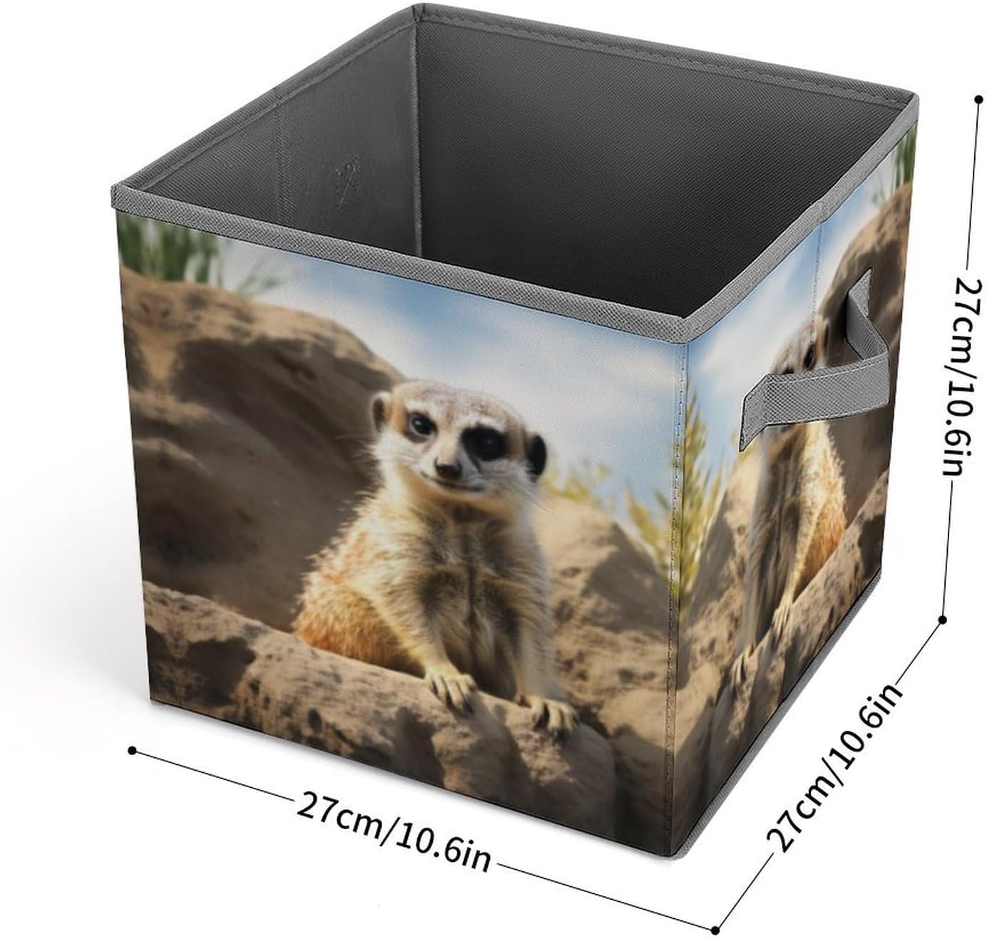Meerkat Animal Storage Bins with Handles Fashion Large Storage Cubes Sturdy Foldable Storage Boxes Space-Saving Storage Baskets for Home Office Clothes Closet Organizers