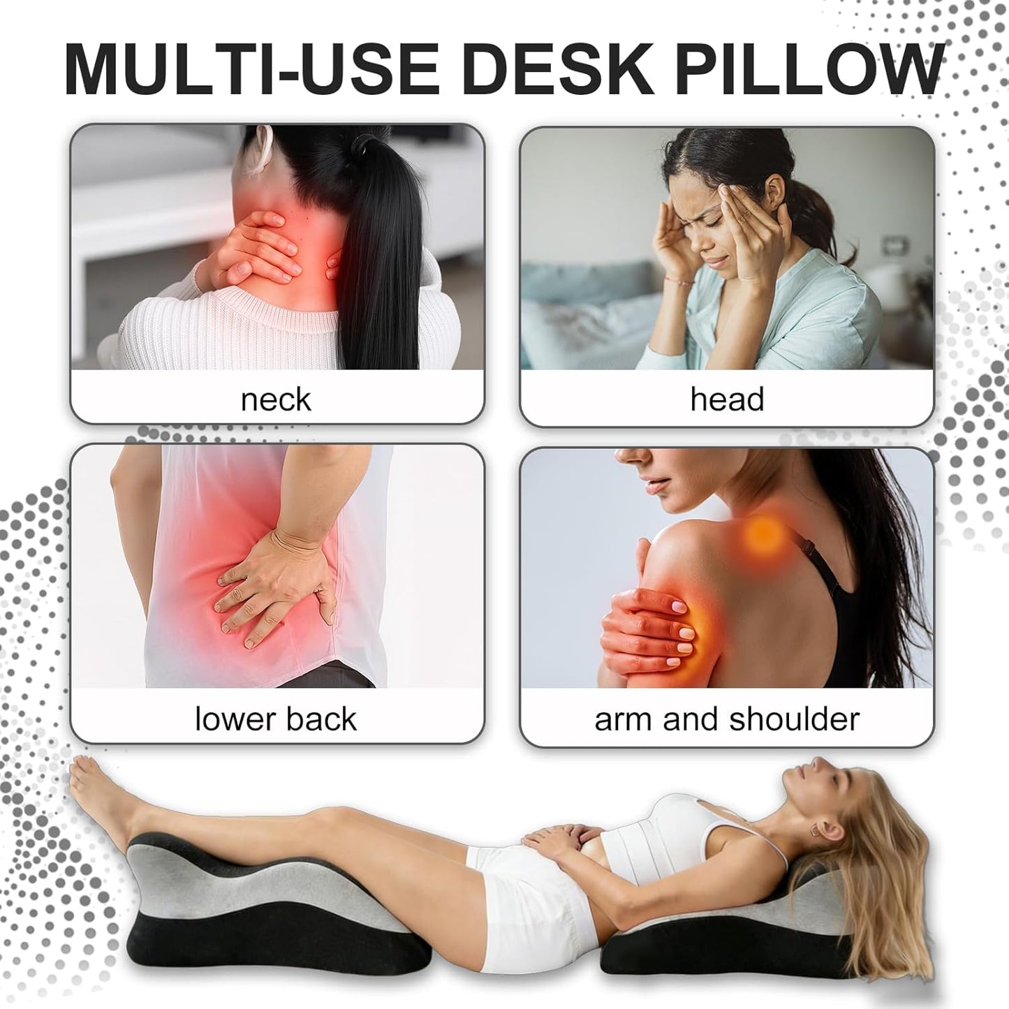 Ergonomic Memory Foam Pillow, Reading Pillow for Bed, Waist and Neck Support, Quick Rebound & Plush Comfort