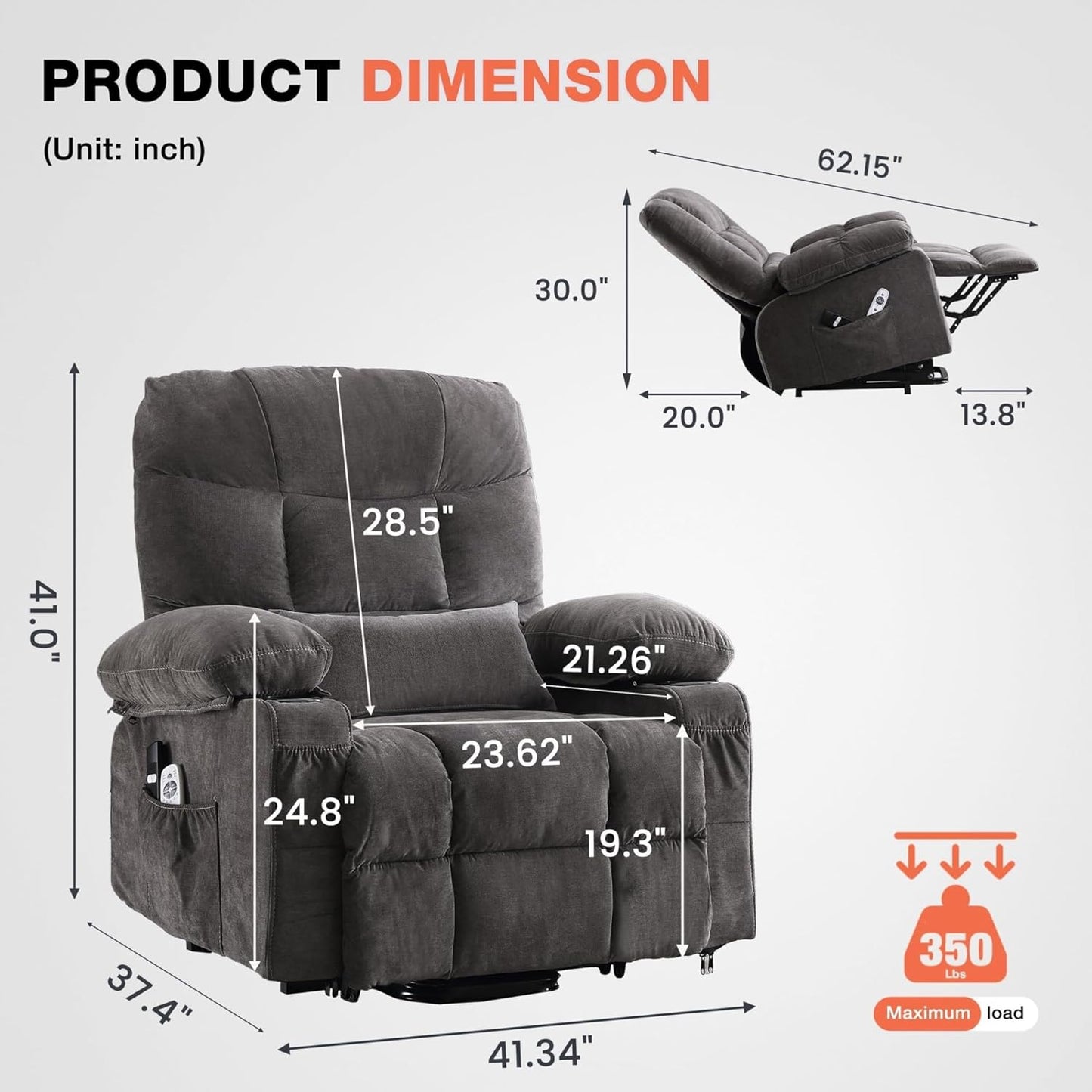 Electric Lift Recliner Chair for Seniors with Heated Lumbar & Full-Body Vibration Massage, Single Power Reclining Sofa with USB Charging, Dual Cup Holders, Side Storage Pocket, and Ergonomic