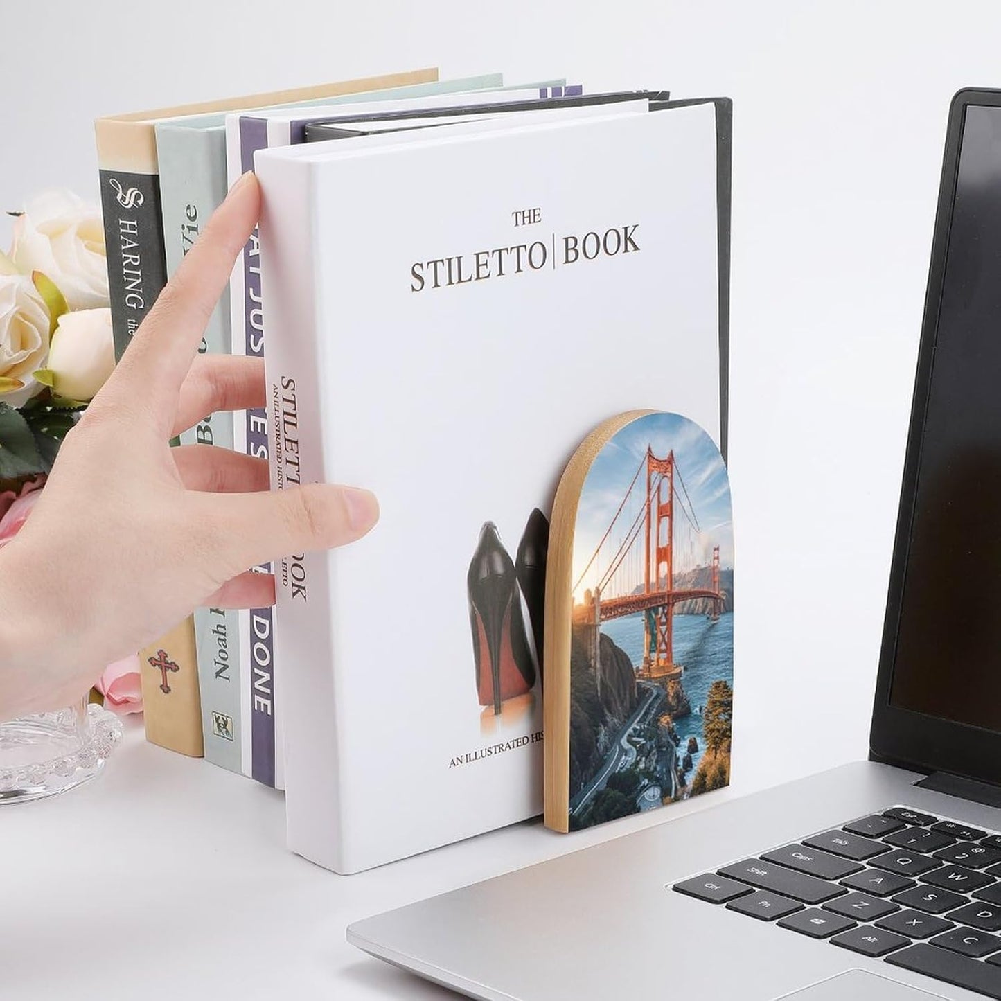 Golden Gate Bridge Bookends 1 Pair Heavy Duty Book Ends for Shelves Non-Skid Bookend Supports Wooden Book Holders with Metal Base Desk Organizers Books Storage to Hold Books