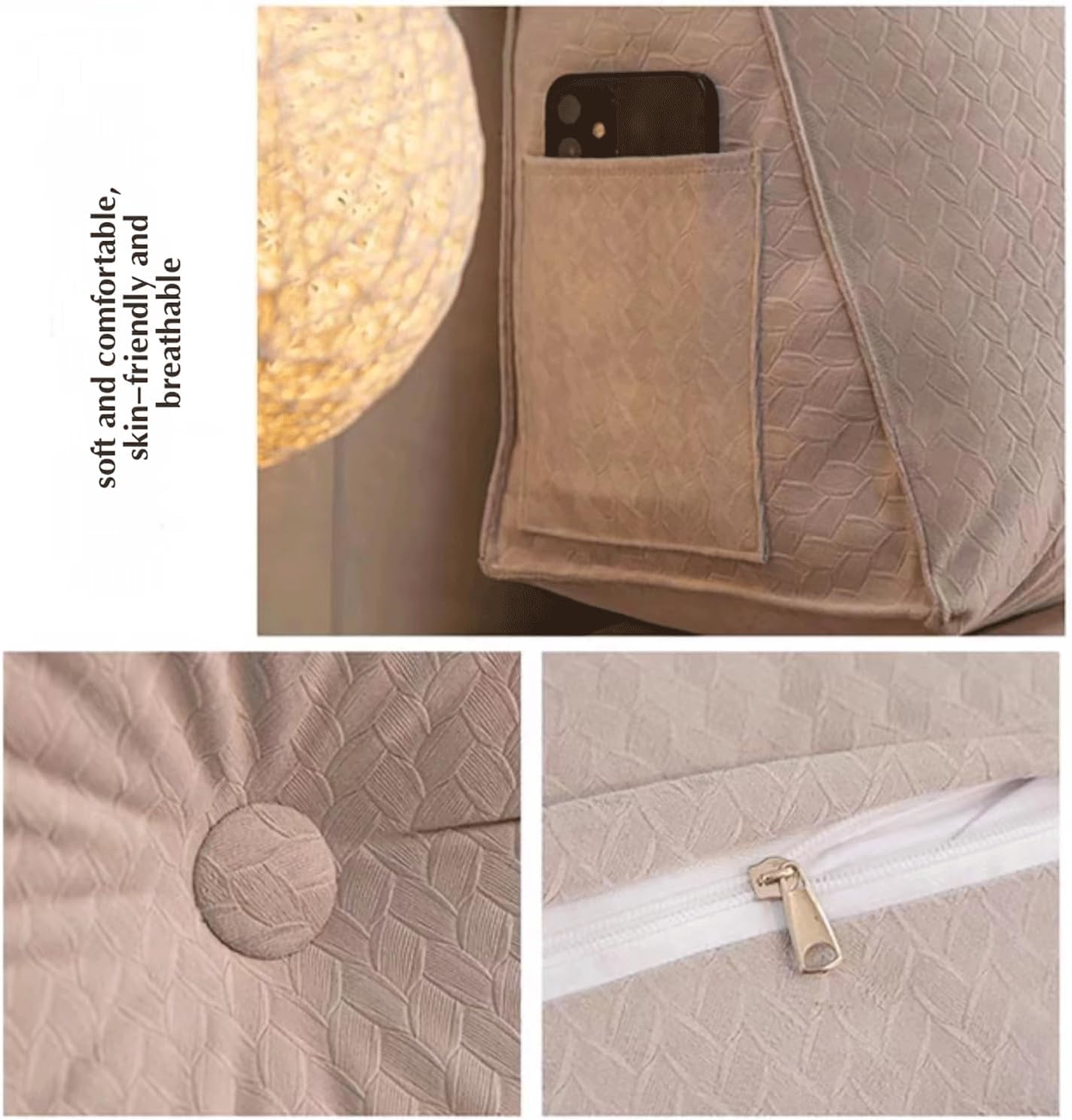 Reading Wedge Pillow,Velvet Headboard Cushion Triangular Backrest,Solid Color Bed Rest Bolster Daybed Bunk Bed Dorm Cushion with Removable Cover(Size:80 * 20 * 50 cm,Color:Silver Gray)