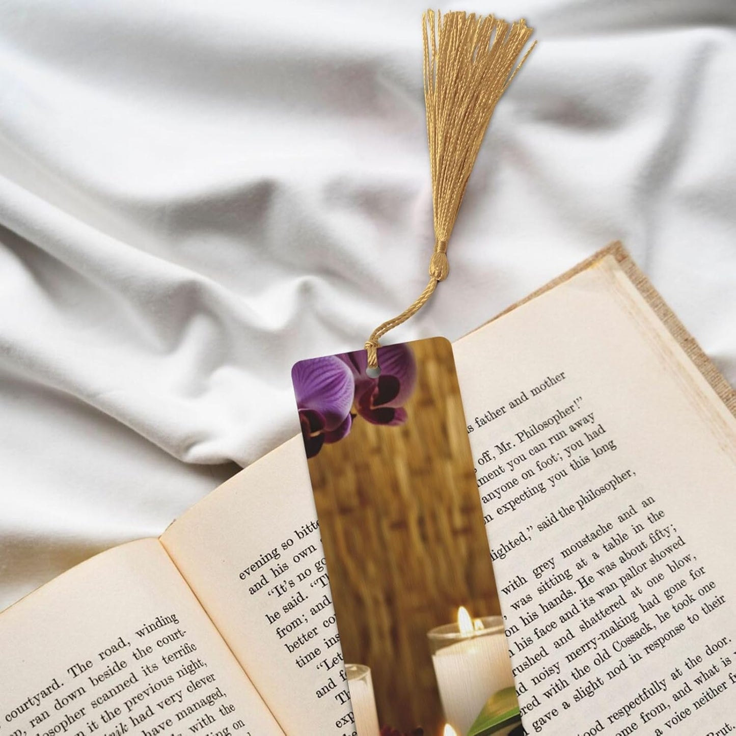 Candles and Orchids Bookmark Ornament, Wooden Bookmarks with Tassel, Book Mark for Book Lovers Page Markers Reading Gifts for Women Men Handmade Wood Bookmark Tag Label