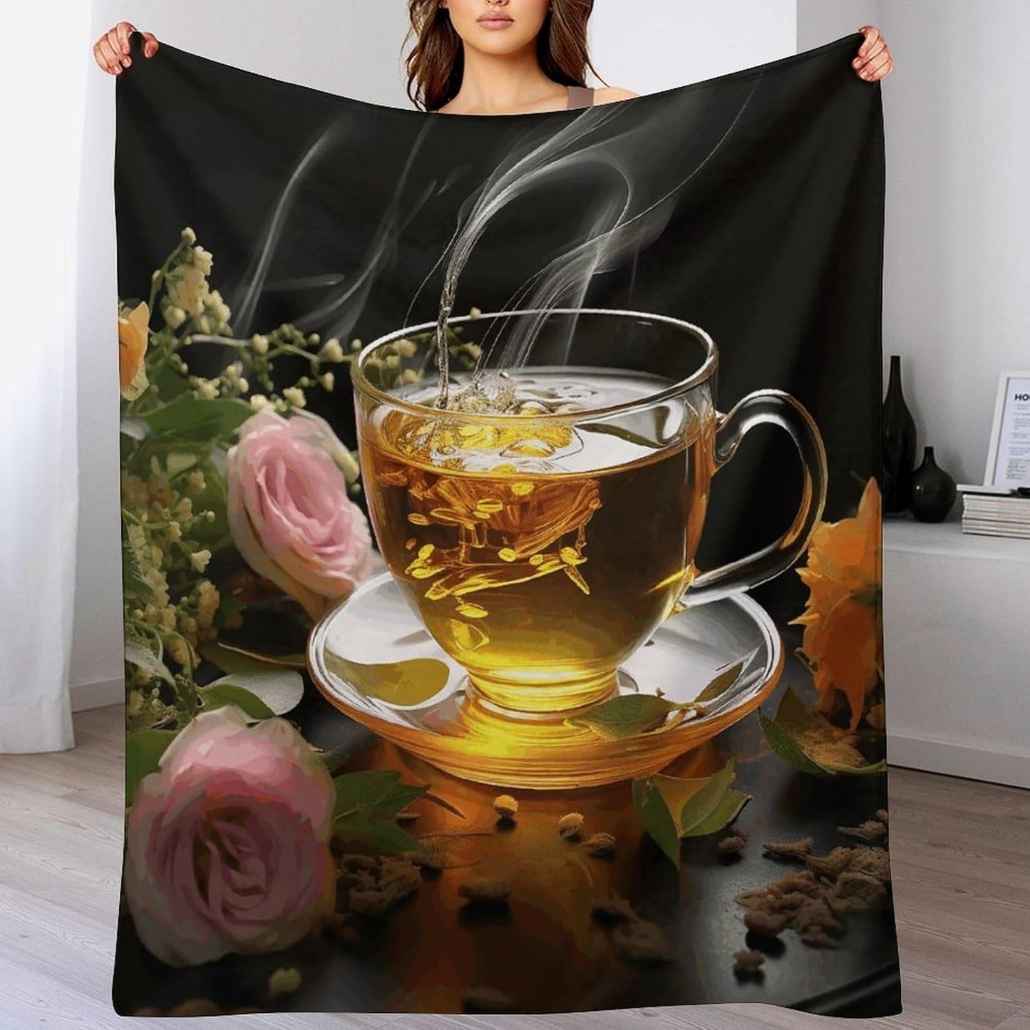 Cup of Tea Throw Blanket for Couch Super Soft Warm Lightweight Throw Blankets Cozy Flannel Bed Blanket Cute Decorative Blankets for All Seasons Home Decor Gift 30"*40"（76 * 100cm）
