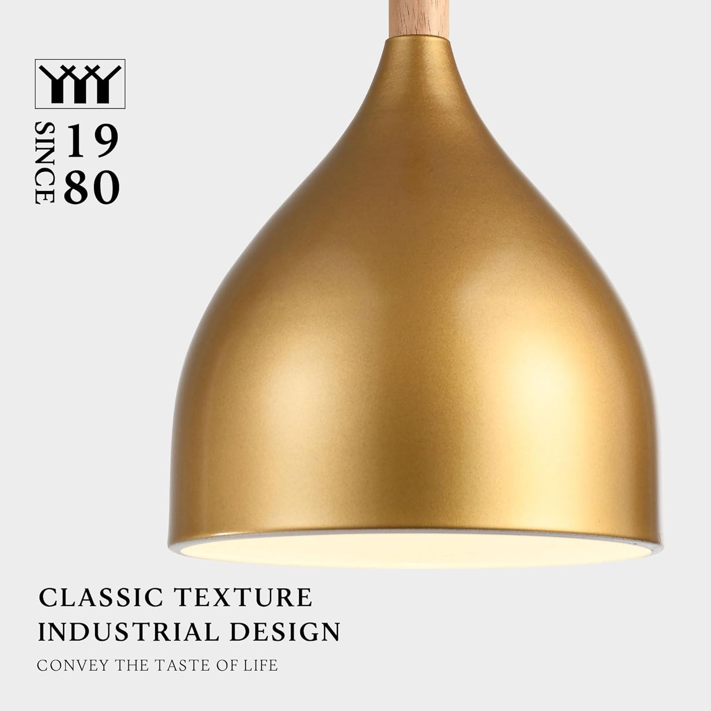 Modern Pendant Light, 6.6"x6.6"x7" Iron Hanging Fixture with Warm Oak Woodgrain, 15"-72" Adjustable Cord, E26 Socket, 4.7" Ceiling Canopy for Dining Area, Bedroom – Golden Oak