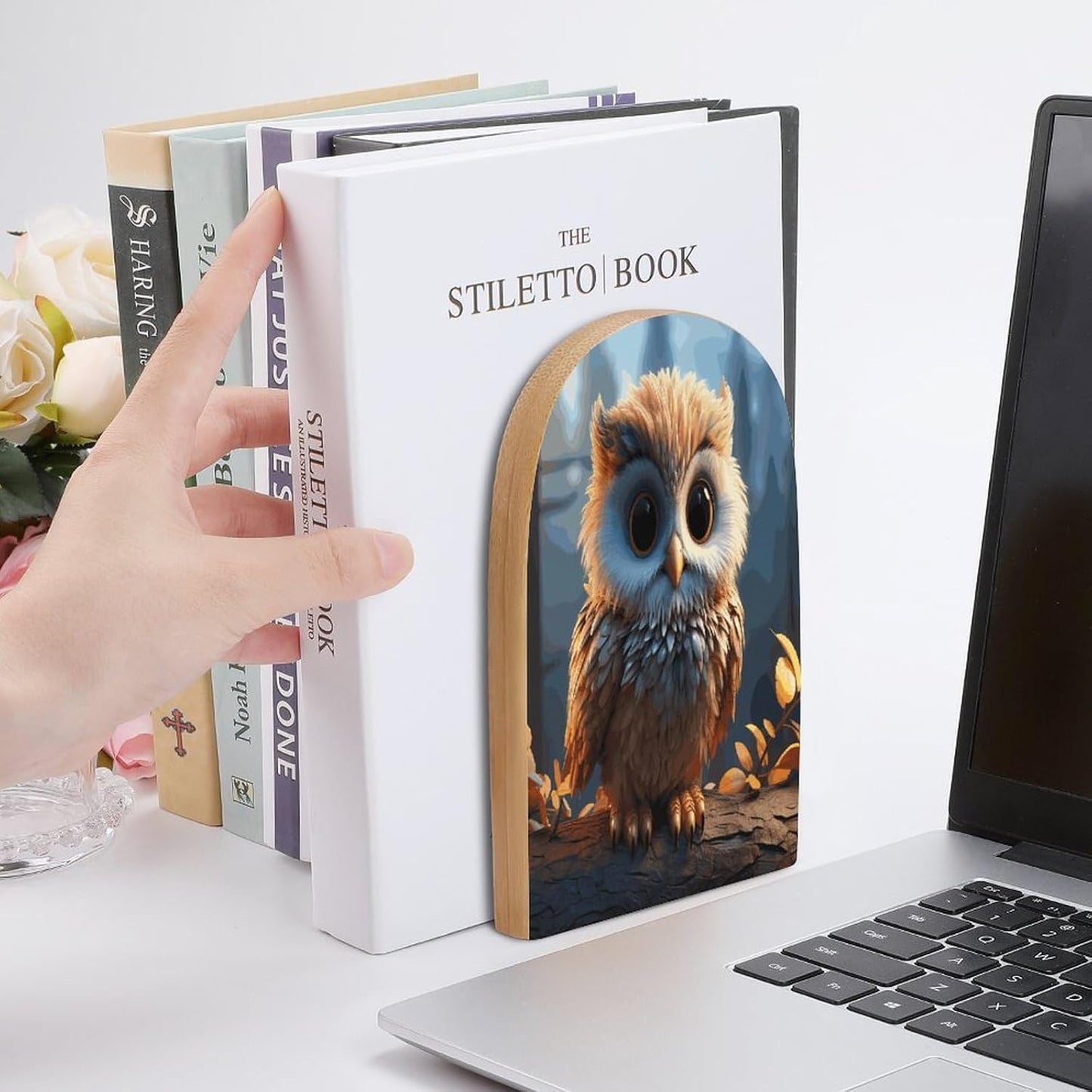 Cute Owl Bookend for Shelves Wooden Book End Large Size Sturdy Book Holders Stoppers with Metal Base for Bookshelves Slick Decorative Bookends Stands
