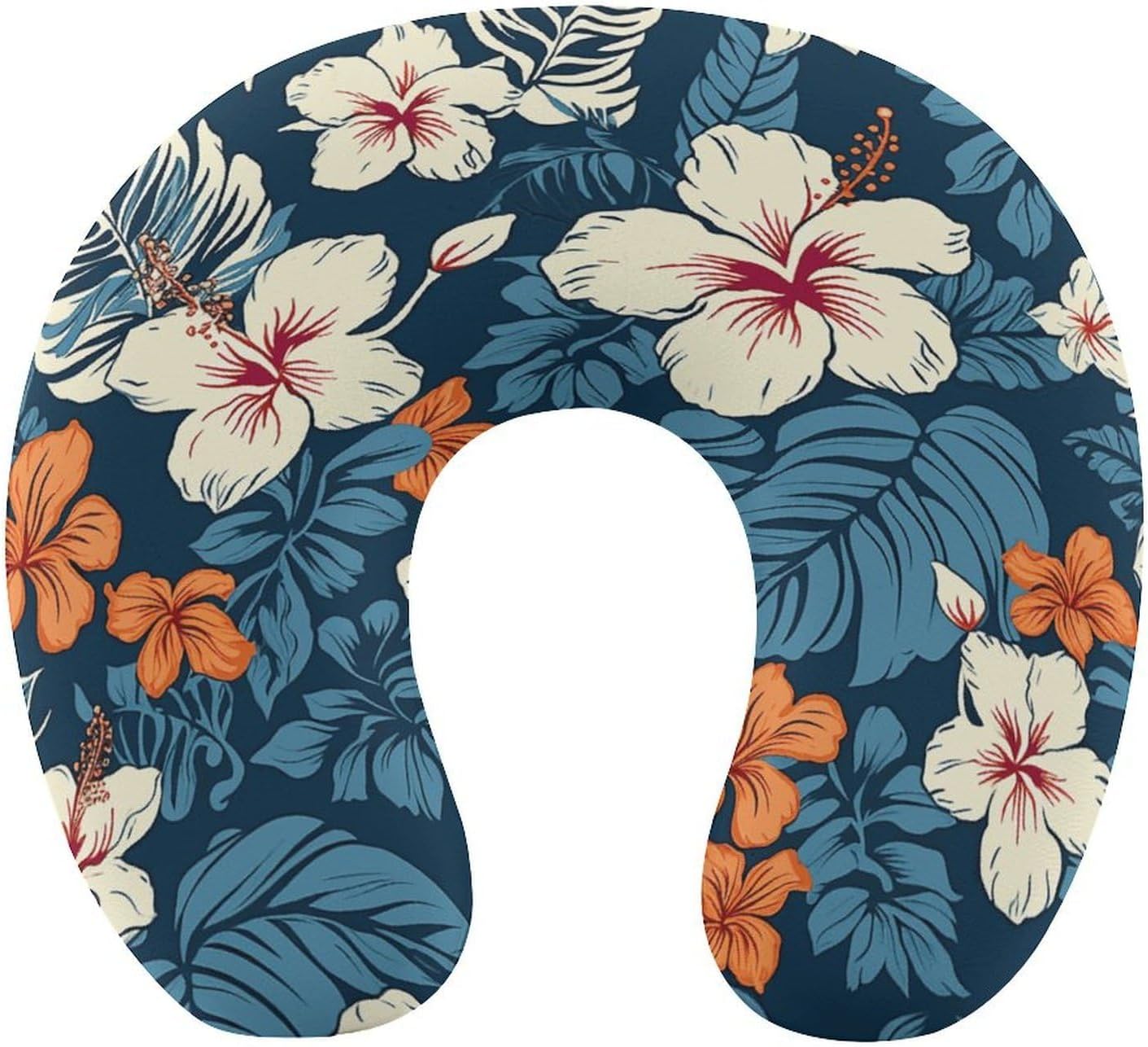 Hawaii Flower Neck Pillow Memory Foam U Shaped Pillows Portable Pillows for Shoulder Travel Head Support Pillow with Concealed Zipper for Airplane Car Home Office