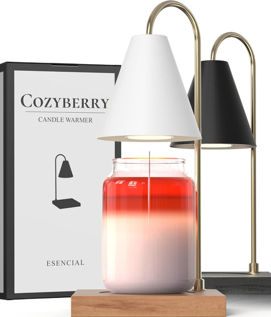 Cozyberry® Candle Warmer Lamp, Timer, Compatible with Yankee Candle Large Jar, Candle Lamp, Dimmable Candle Melter for Scented Candle, Wax Melt, Small & Large Size Jar Candles (Wood White, Timer)