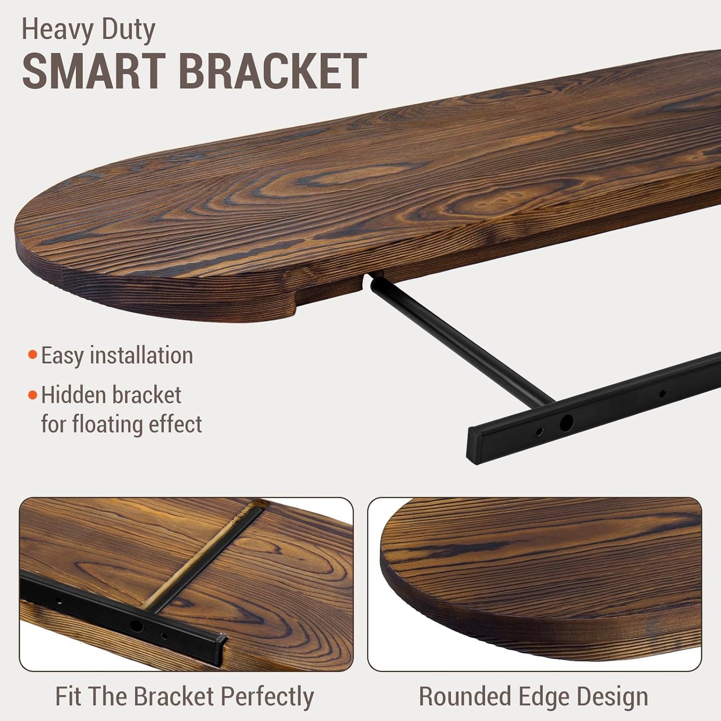 MyGift 32-Inch Premium Curved Oval Solid Wood Floating Shelf, Modern Wall-Mounted Display Rack for Home, Living Room, or Office Décor