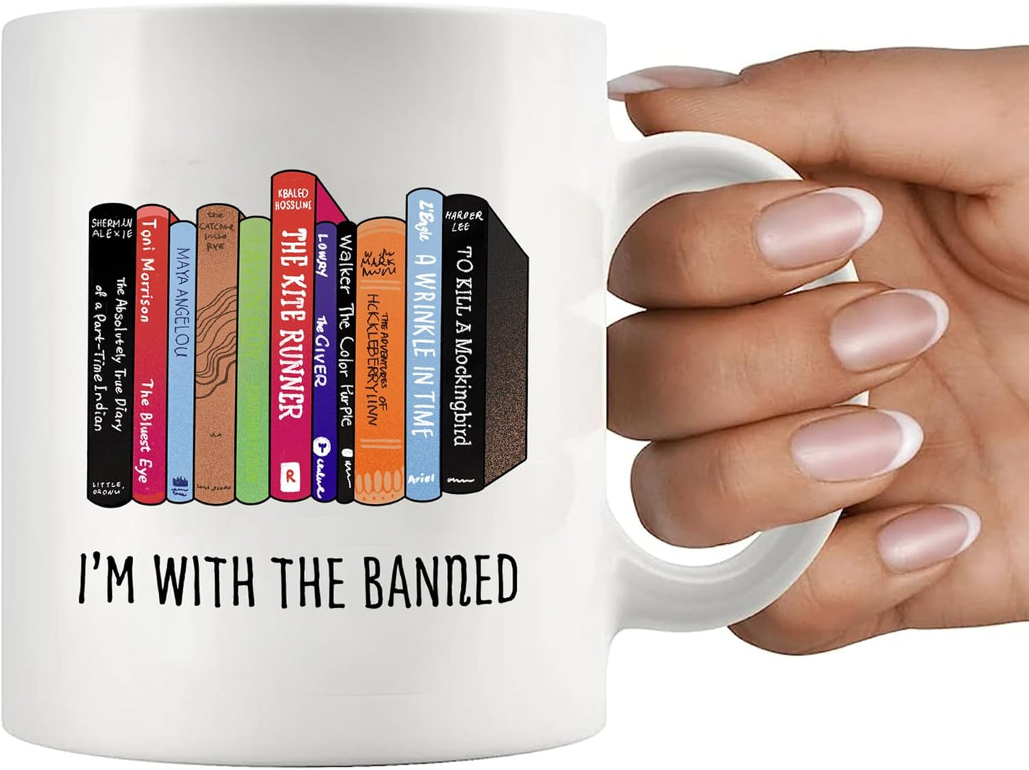 Panvola I’m With The Banned Book Lover Gifts Reader Librarian Reading Library Science Student Ceramic Mug 11oz White