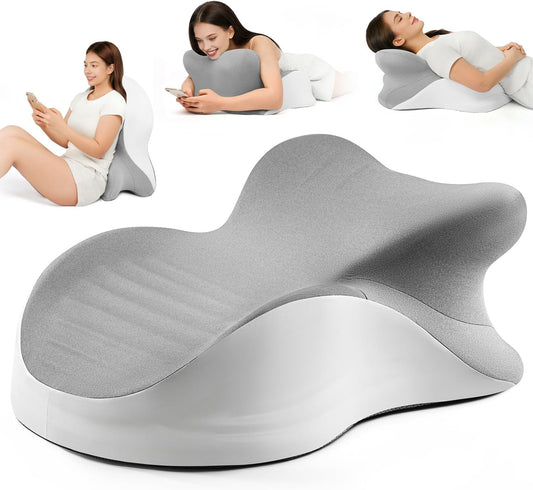 Memory Foam Ergonomic Wedge Pillow, Reading Pillow for Bed, Headboard Pillow Support for Back Pain, Acid Reflux & Sitting Up, Ideal for Massage with Removable Cover-Grey