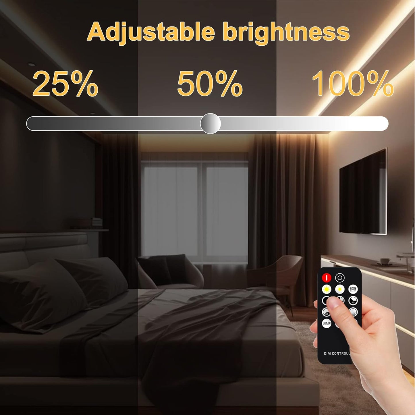 COB LED Strip Light Warm White, High Bright LED Strips with 2400LEDs, RF Remote and UL Power Supply, 3000K Dimmable LED Lights for Bedroom, Kitchen, DIY Home Decoration