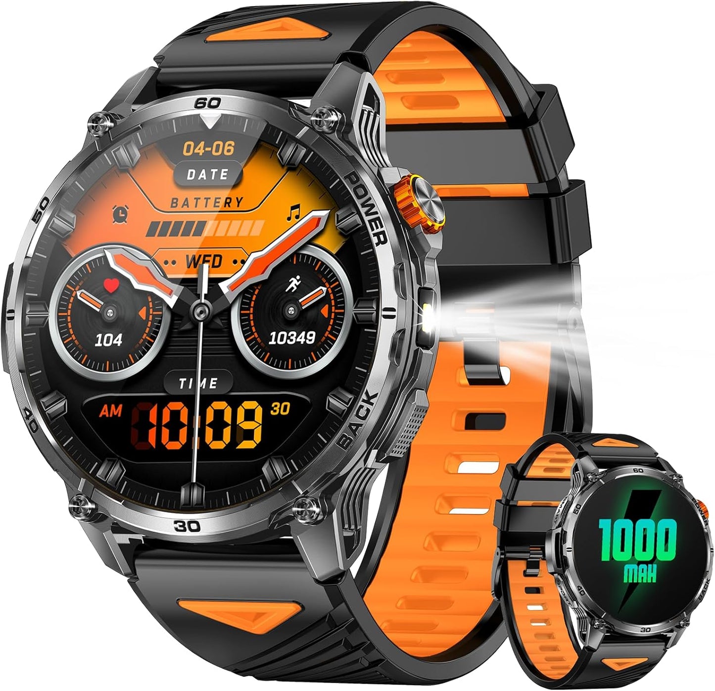 Military Smart Watches for Men,1000mAh/1.7" HD Large Screen Smartwatch, Led Flashlight, Answer/Make Calls,Waterproof,Heart Rate/Sleep Monitor/110+ Sport Modes Fitness Watch for Android/iPhone