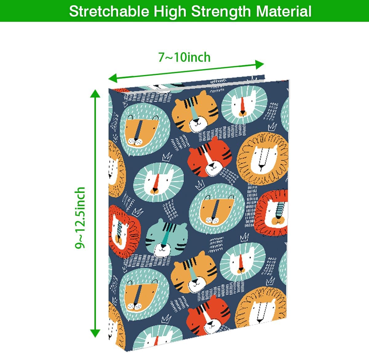 7 Pack Stretchable Book Covers, Jumbo Book Sleeves for Textbook Hardcover Books up to 9 x 11 Inches, Reusable, Washable and Protective Textbook Covers for School Kids Boys Girls