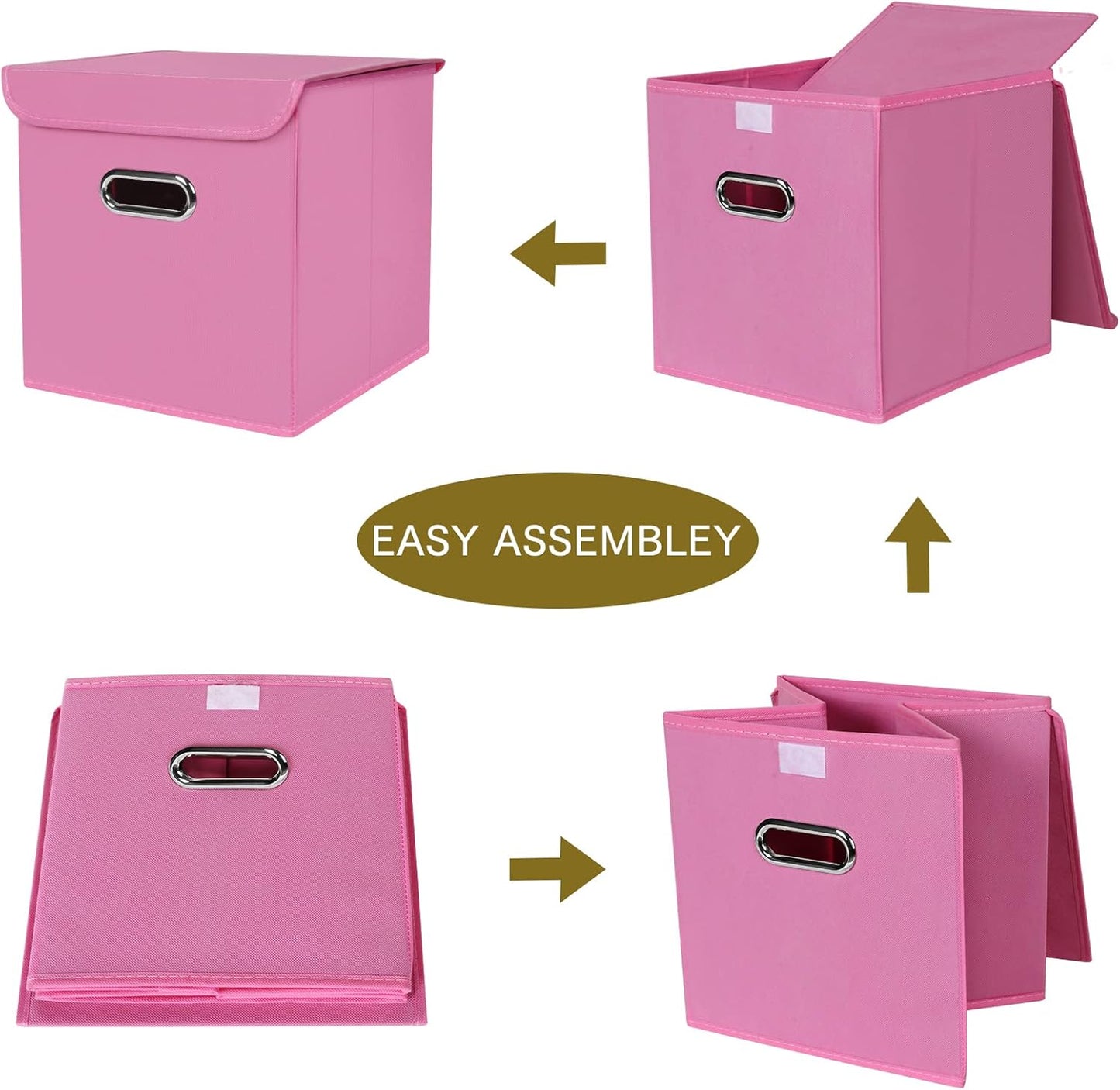 Fabric Storage Cube Bins with Lids Closet Organizers collapsible storage bins basket with Handles for Home,Storage Boxes for Organizing,3 Pack,(Pink)