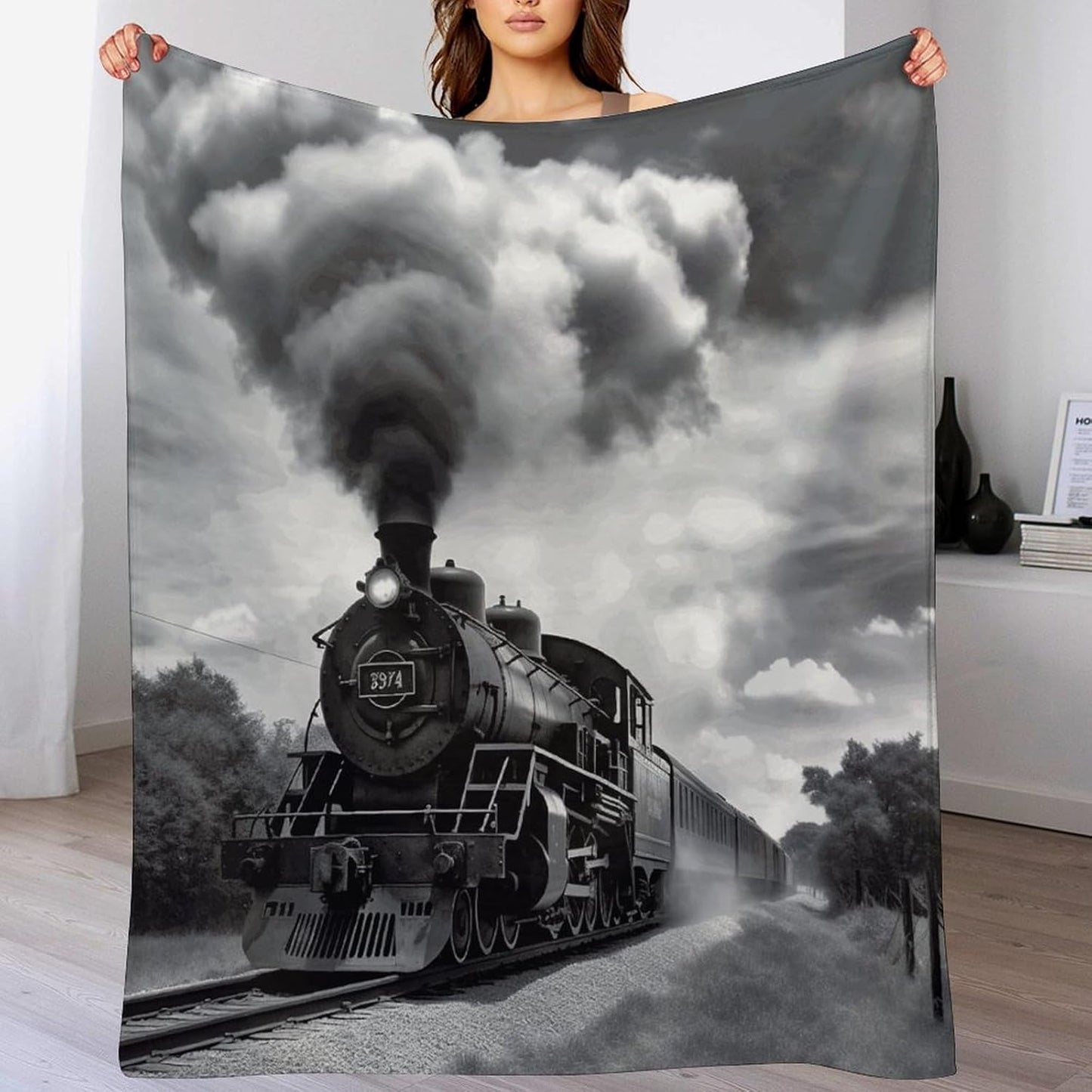 Steam Train Clouds Blanket Super Soft Lightweight Throw Blanket Cute Cozy Warm Bed Blanket Decorative Fuzzy Blanket All-Season Home Decor Gift for Sofa Couch Living Room 50"*60"（130 * 150cm）