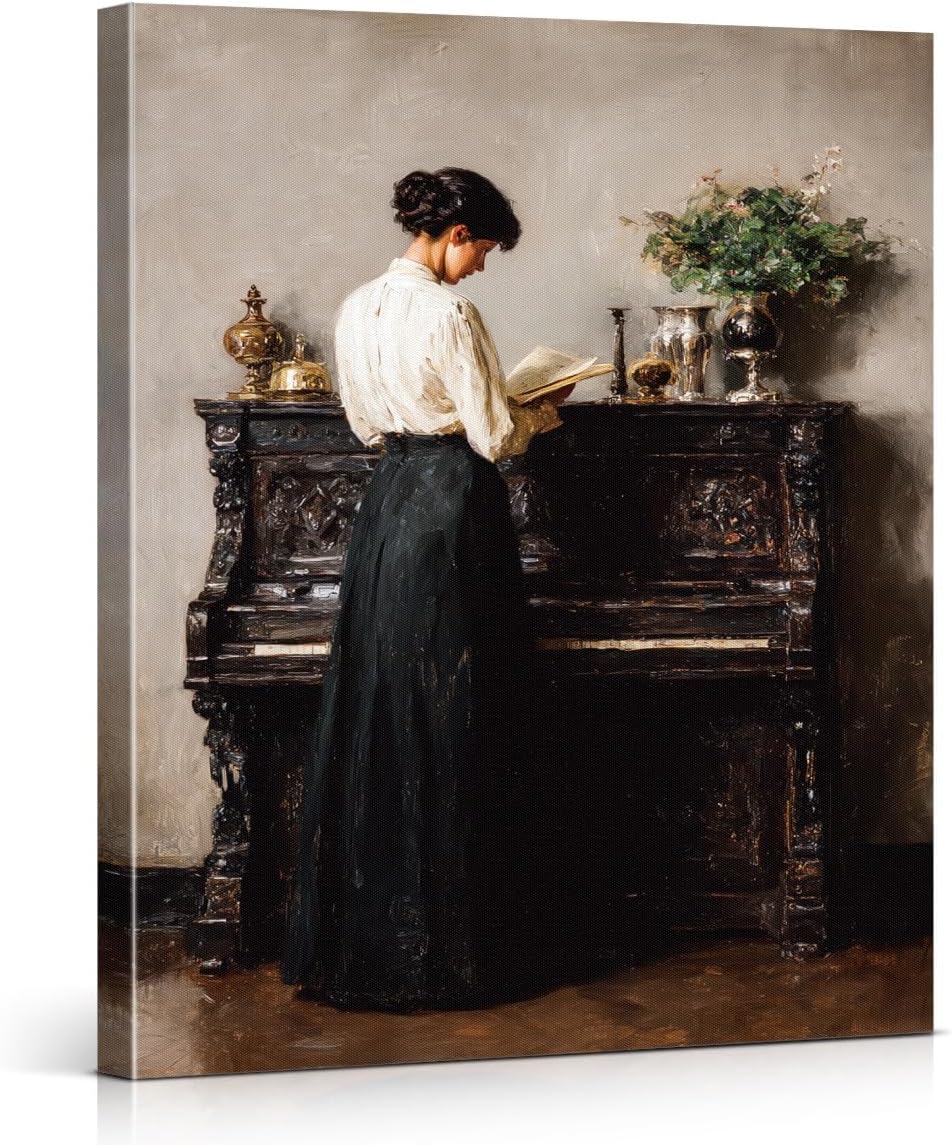 Vintage Woman Reading Wall Art Bookish Lady Canvas Print Poster Dark Academia Wall Decor for Home Living Room 8x10 Inch Framed