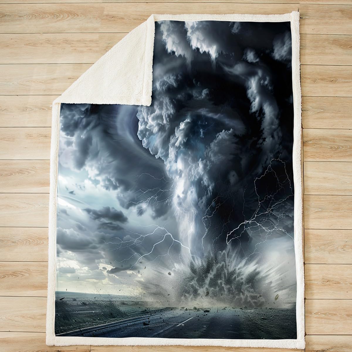 Tornado Theme Plush Blanket Tornado and Lightning Pattern Sherpa Blanket Nature Black Gray Unique Fleece Throw Blanket for Couch Bed Sofa Adults Fuzzy Blanket Ultra Soft Room Decor Throw 50"x60"