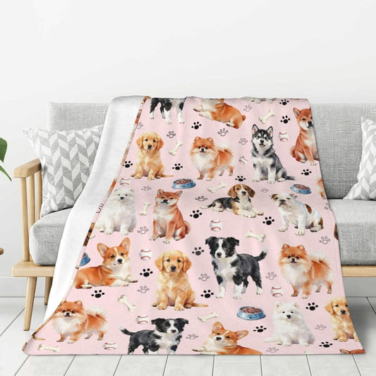 Cute Puppy Dog Blanket 50"x40" Soft Cozy Dogs Blankets Pink Throws Warm Lightweight Plush Fleece Throw Blanket for Kids Men Women Gift Bed Couch Sofa