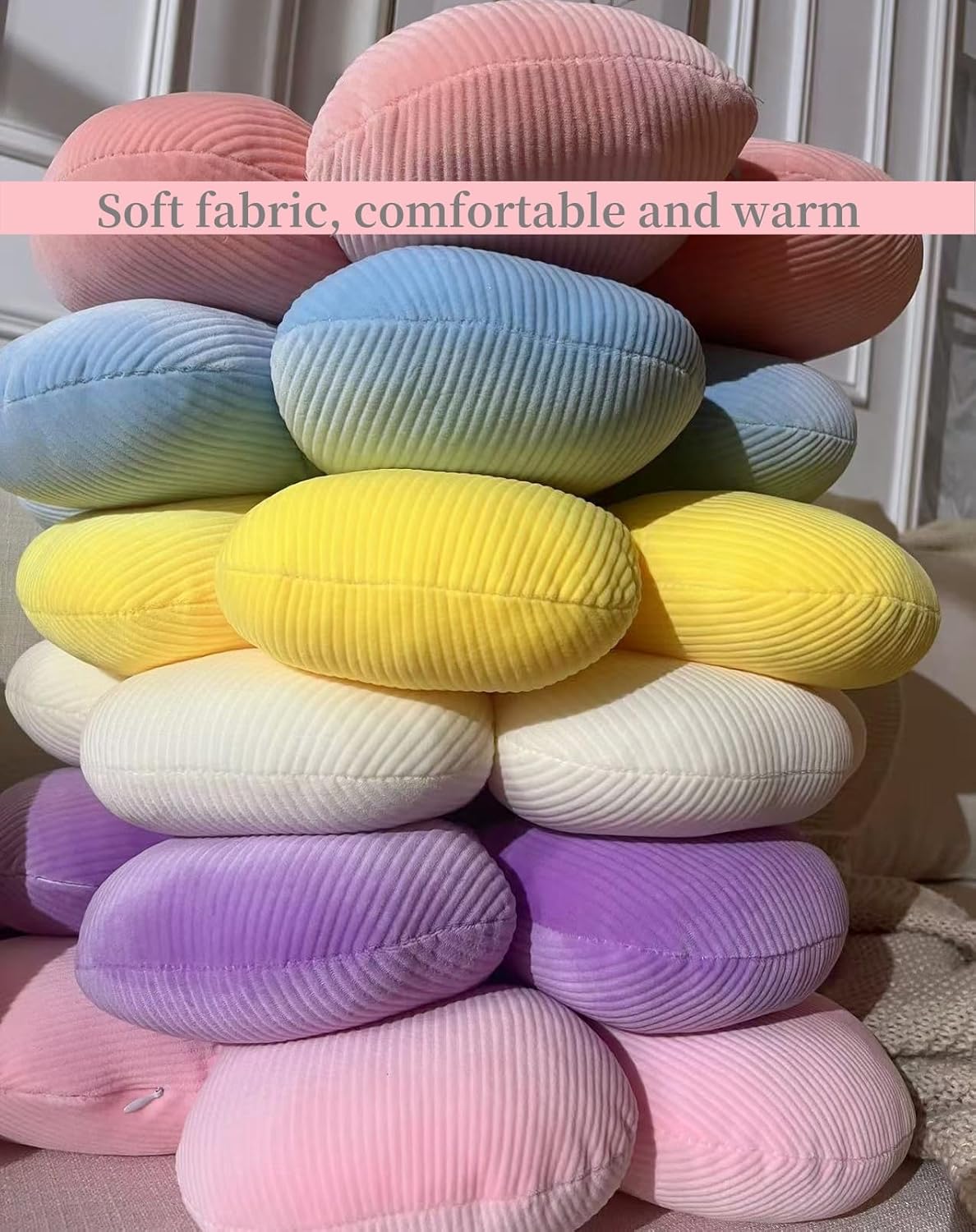 Flower Pillow Yellow Round Throw Pillows Cute Daisy Decorative Pillow for Bed, Sofa, Couch. Yellow Round Cushion Seating Home Decorative