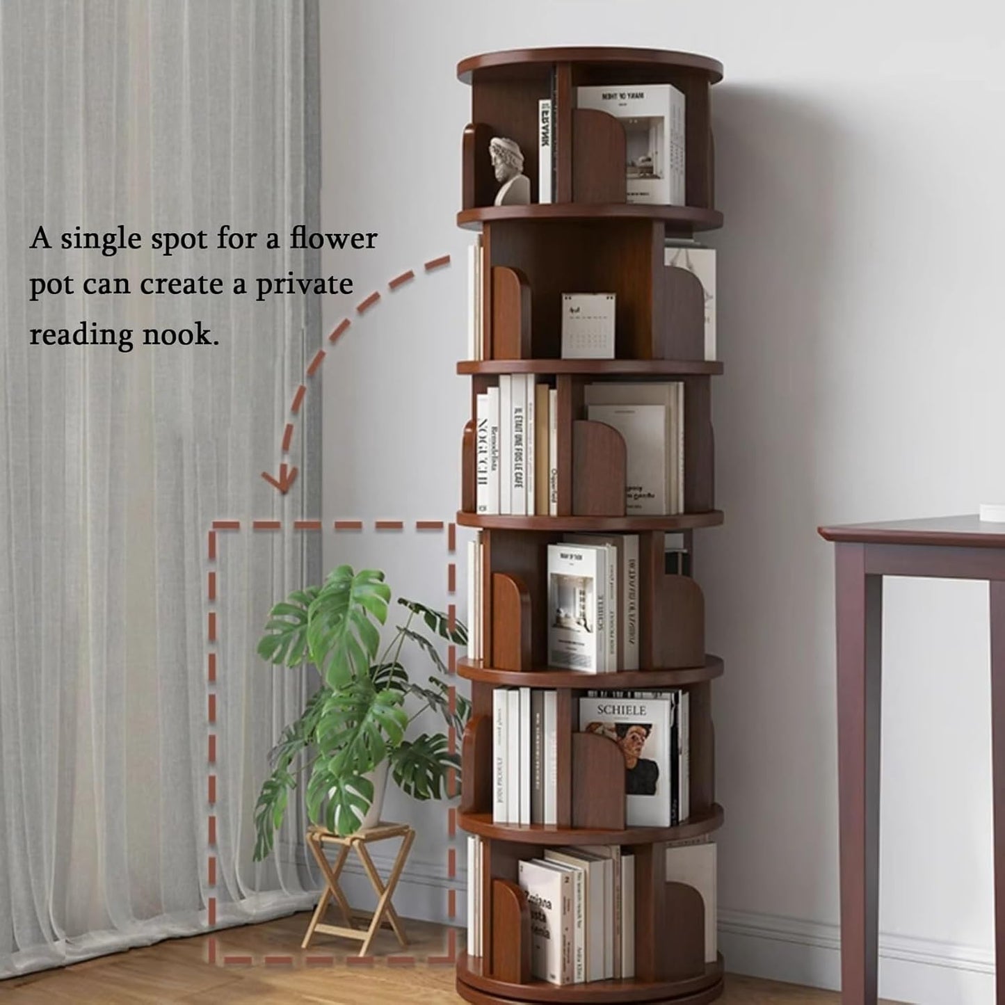 Rotating Bookshelf Tower, 360° Display 3/4/5 Tier Floor Standing Bookcase Storage Rack for Small Spaces - Corner Bookshelf for Bedroom, Living Room, and Study